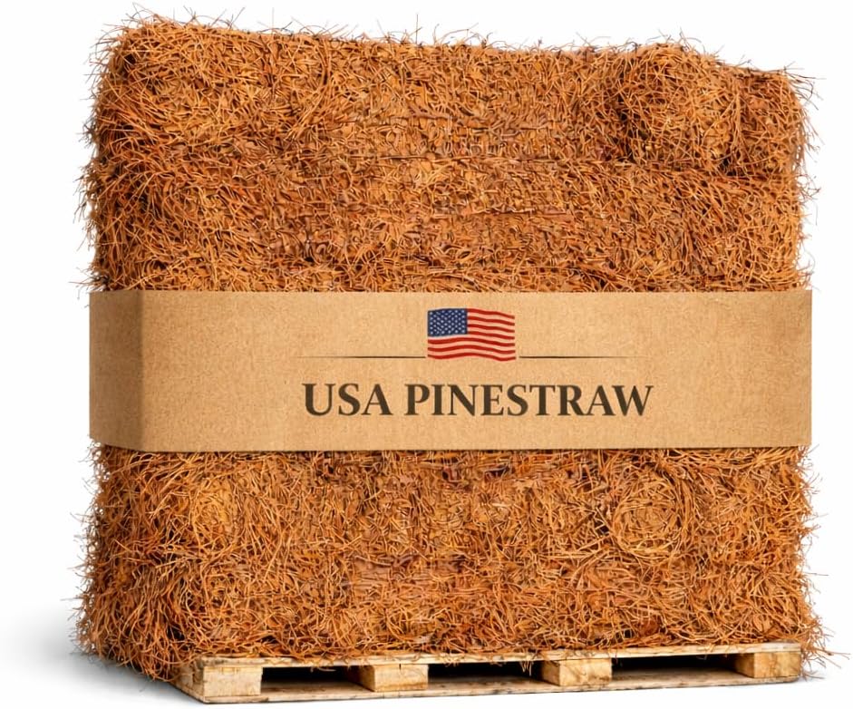 Long Needle Pine Straw Mulch - 2400 Sqft Coverage 1 Set - Premium USA Harvested PineStraw for Landscaping  Weed Control  Moisture Retention & Erosion Control - USA Pinestraw