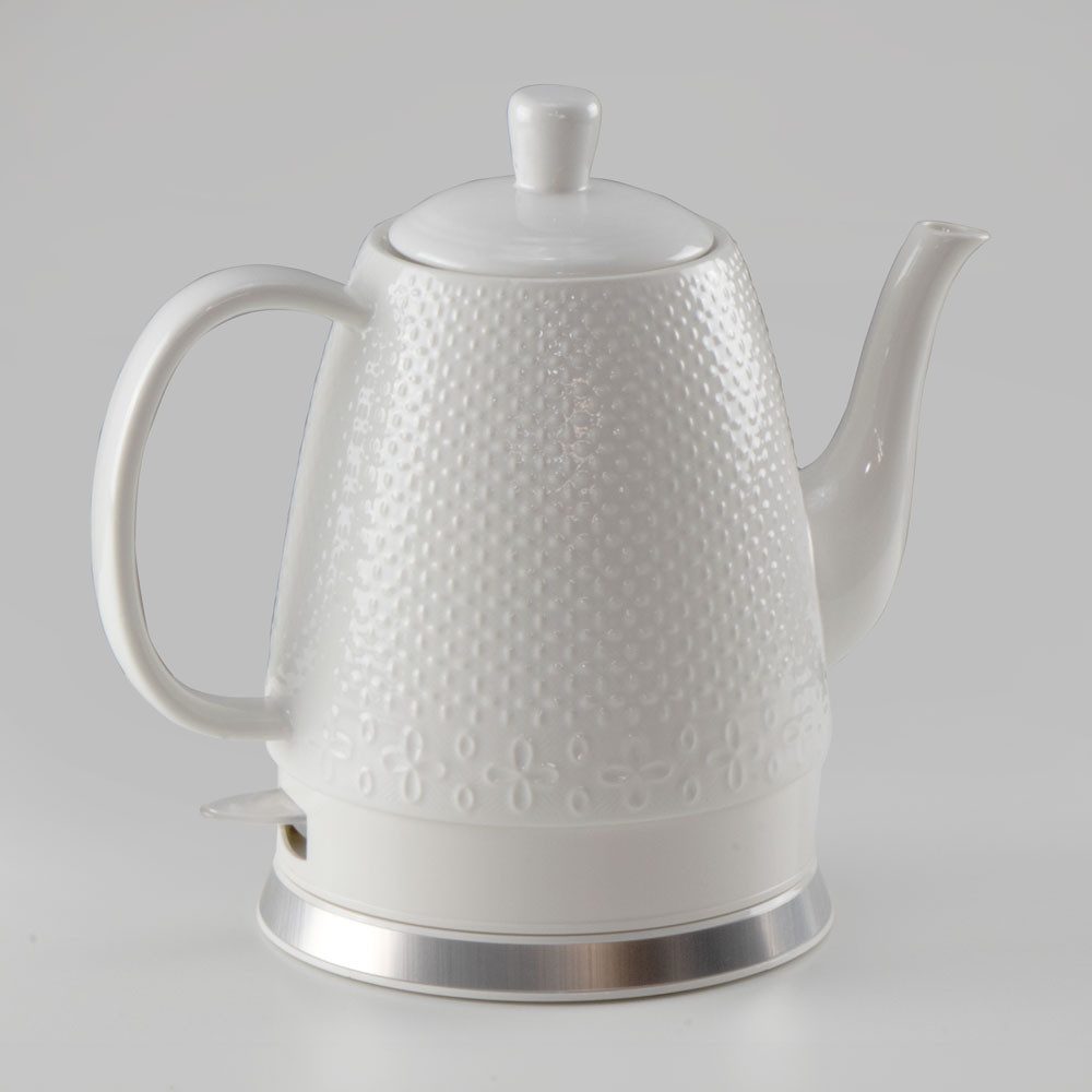 Wasserkocher elektrisch aus Keramik, 1,5 Liter,weiß, Design Sakura, Schwanenhals.