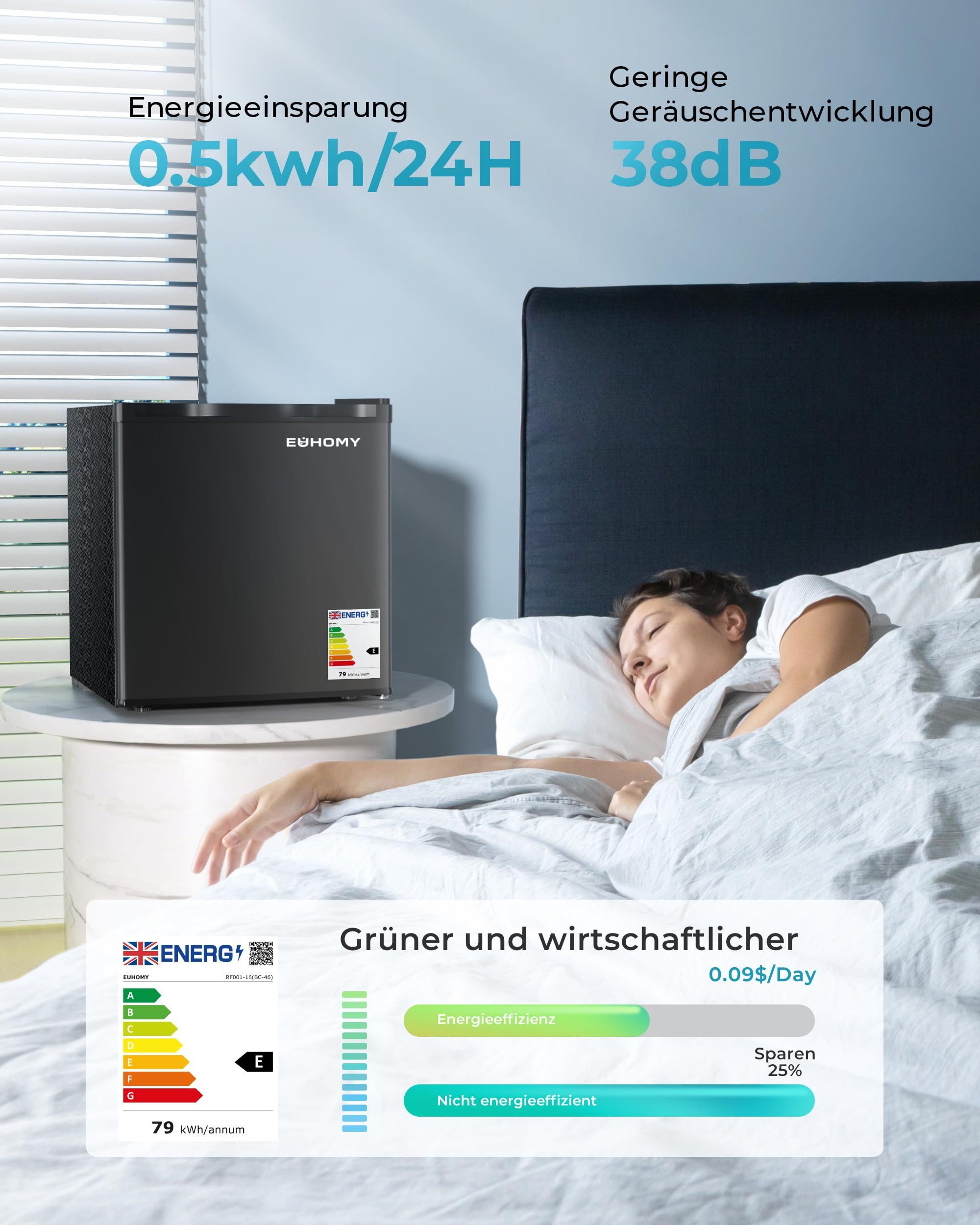 Kühlschrank 46L Mini-Kühlschrank mit Gefrierfach,reversibler Einzeltür Minikühlschrank
