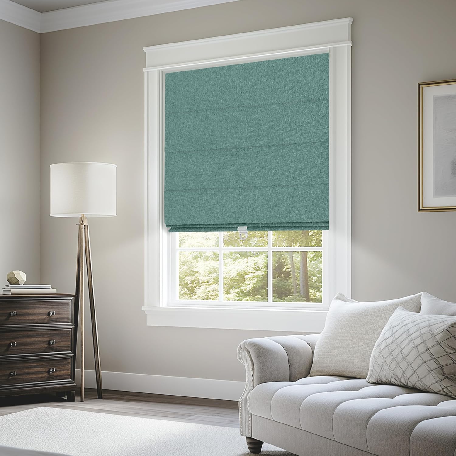 BERISSA Blackout Roman Shades for Windows Cordless,Pull Down Linen Fabric Roman Blinds,Privacy Window Shades for Door Windows,Bedroom,Office,Easy to Install,Turquoise,66