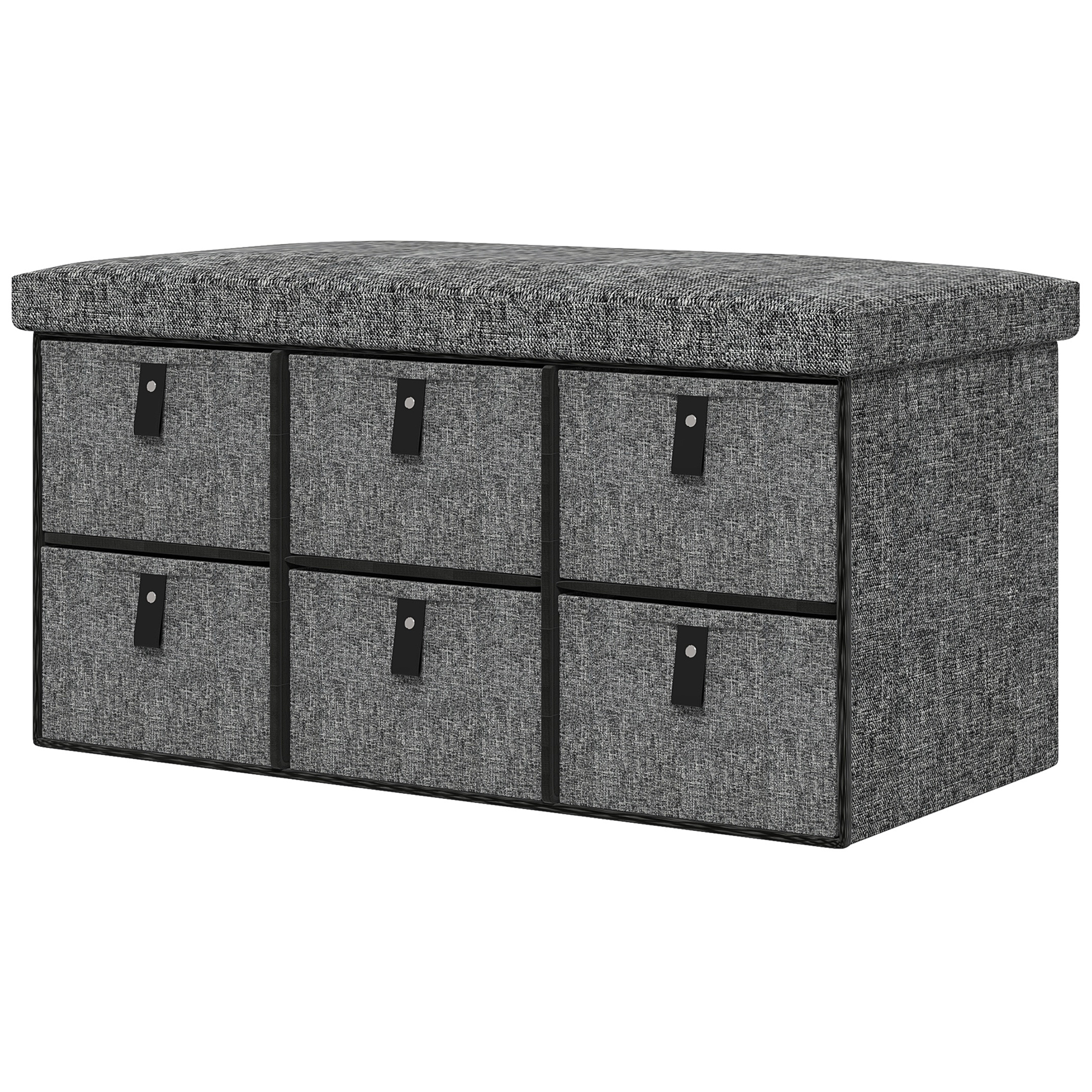 HOMCOM Gepolsterte Schuhbank, 6 Schuhfächer, MDF-Rahmen, Leinenoptik, Grau