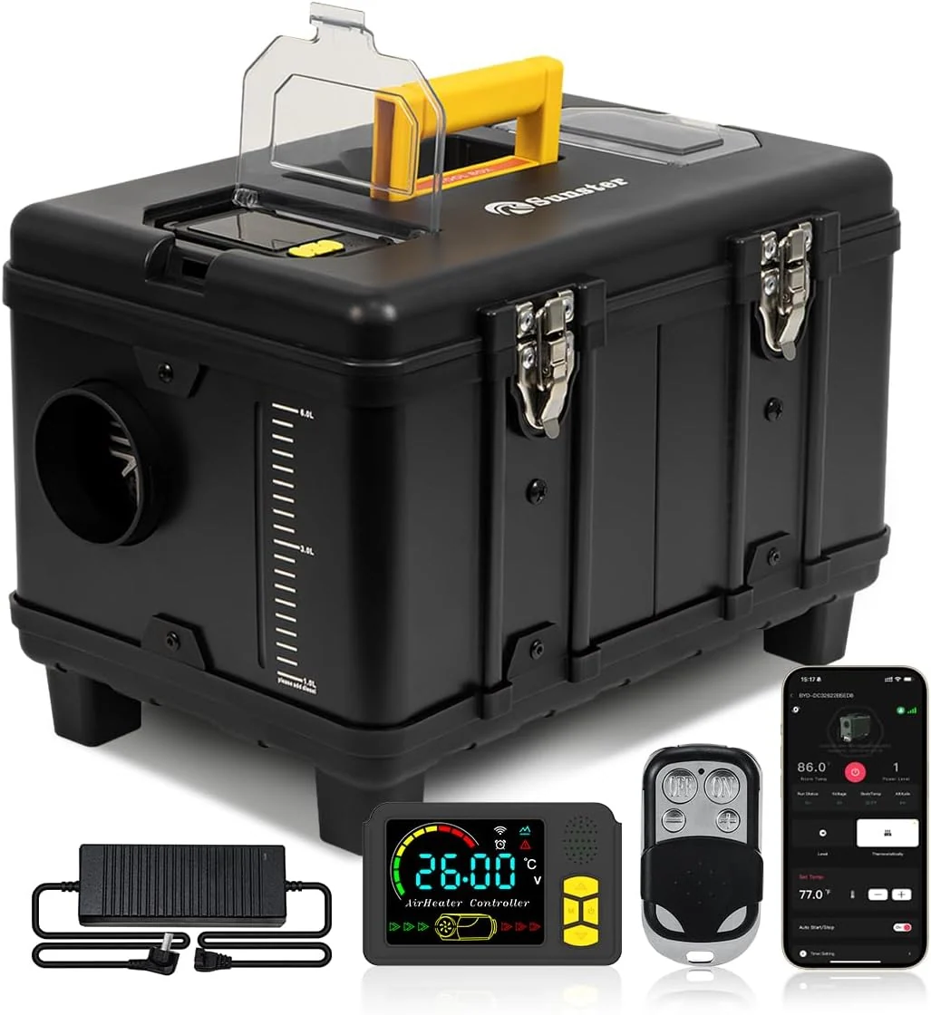 8kW Luft Dieselheizung, 12V/24V DC & 240V AC Diesel Standheizung 0,12–0,45 L/h mit APP & AC Adapter，Automatik-Start-Stopp und Belüftungsfunktion