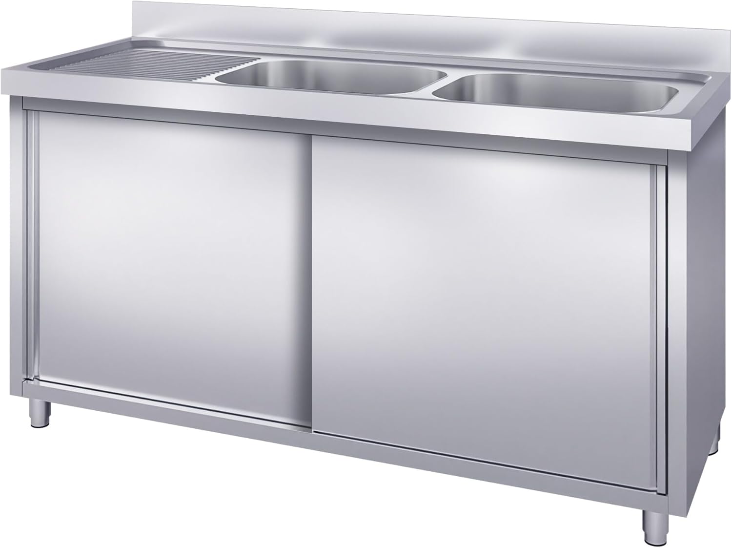 Ristoattrezzature - Lavello in acciaio inox armadiato 160x60x95h cm - 2 vasche con gocciolatoio sx - Per uso professionale