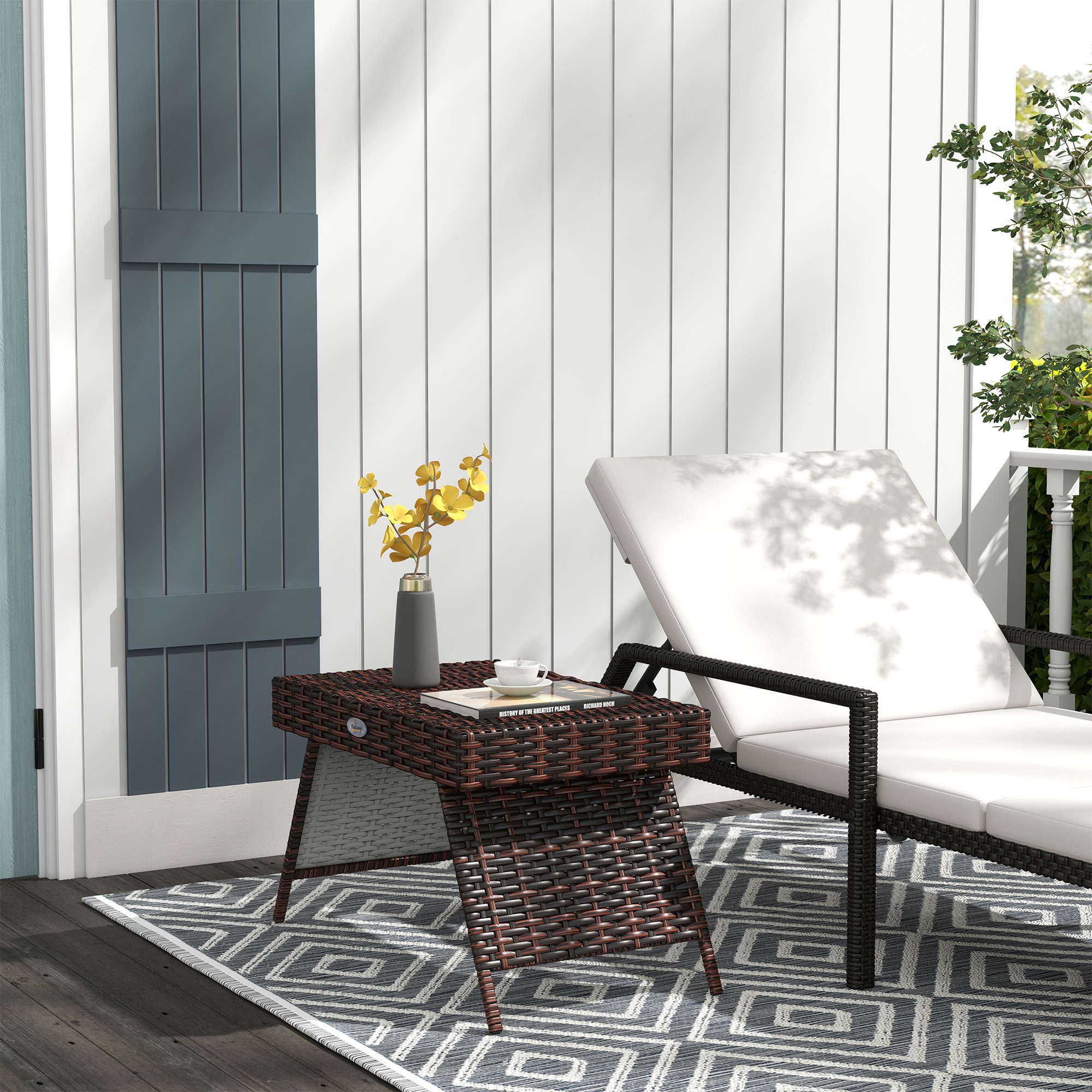 Outsunny Gartentisch Outdoor-Couchtisch Outdoor-Beistelltisch, PE-Rattan, wetterbeständig, 60 cm x 41 cm x 41 cm,  Braun