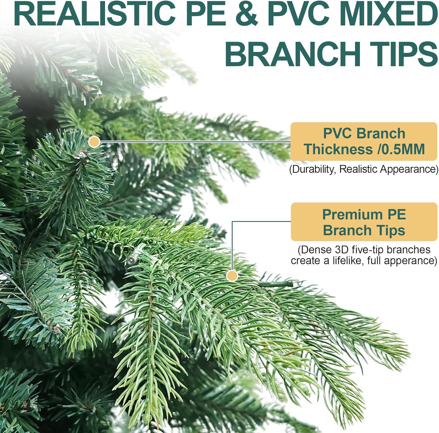 7FT Prelit Christmas Tree, Pre Lit Artificial Christmas Tree with 450 Lights and 2532 Branch Tips, Lighted Hinged Xmas Tree with Foldable Metal Stand for Party, Holiday, Home, Office