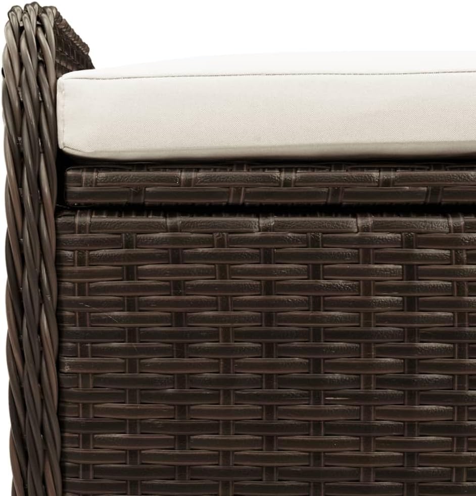 LAPOOH Outdoor / Indoor Bench with Brown Cushion in Polyrattan 115 x 51 x 52 cm