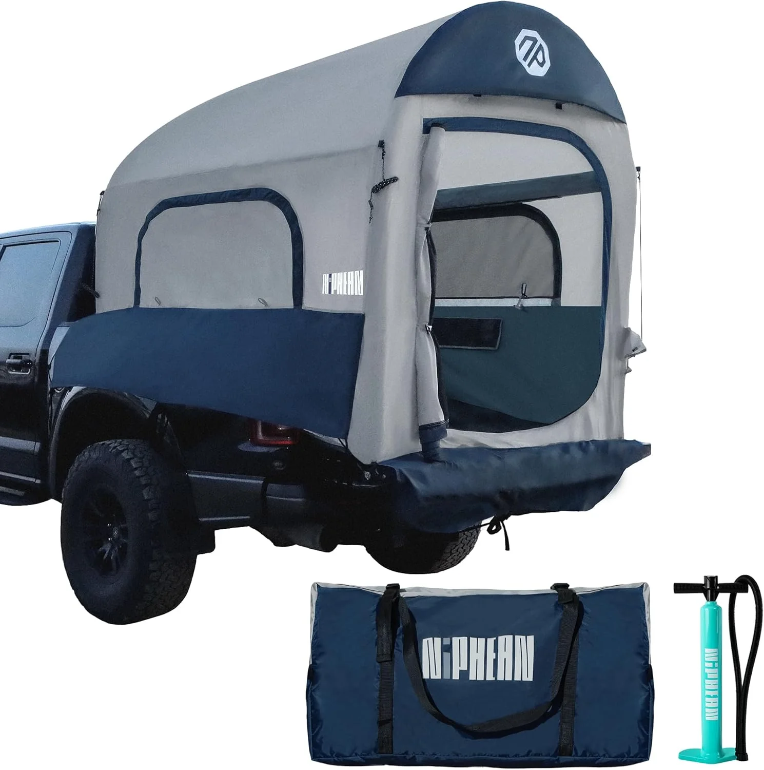Niphean Truck Bed Tent 5.5ft-8ft for 2+1 People/Family, 2 Mins Fast Setup Inflatable Pickup Truck Tent, PU 3000mm Waterproof & High-Strength Windproof, Spacious Interior for Multi-Landscape