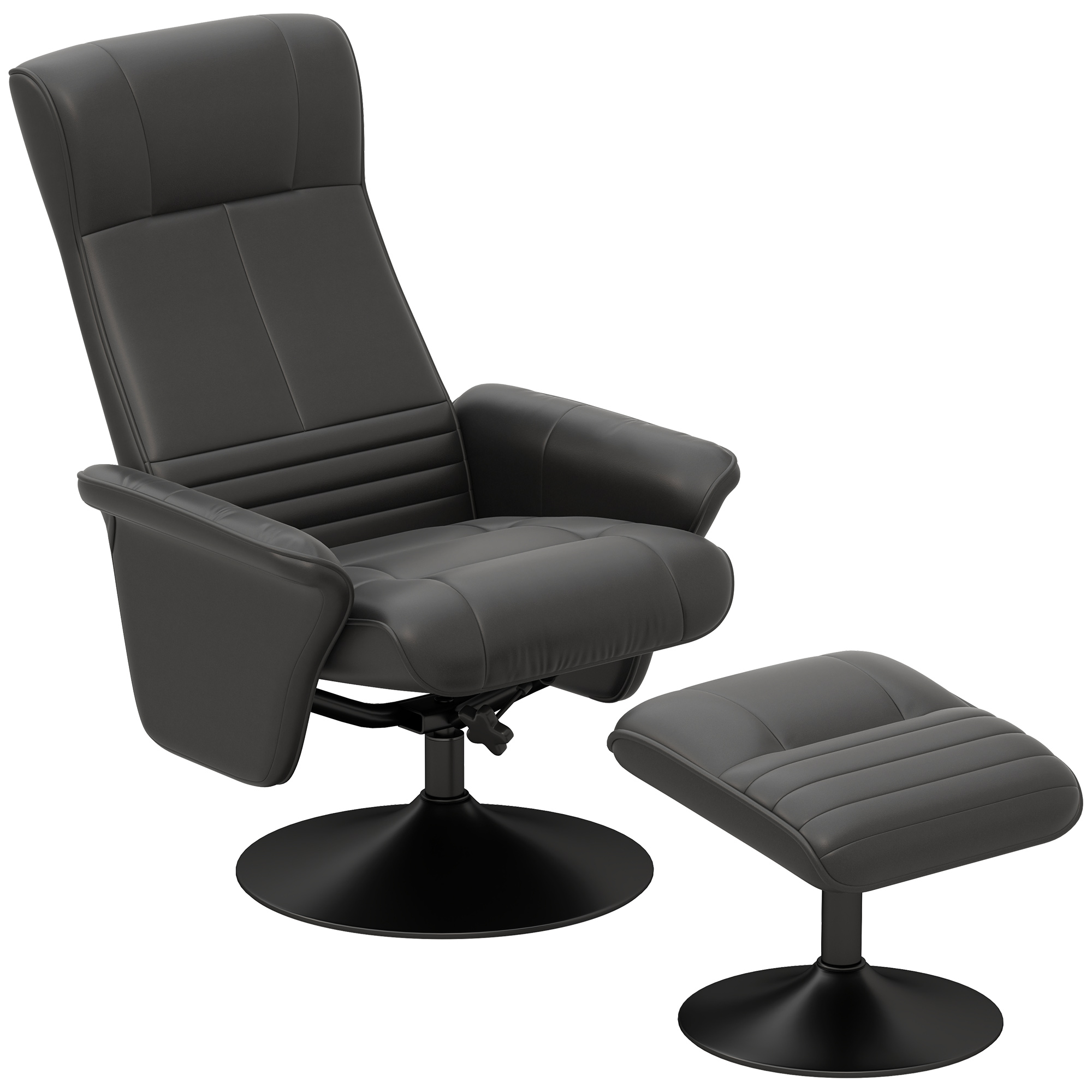 HOMCOM Polstersessel, Akzentsessel mit Hocker, drehbar, ergonomisch, Mikrofasertuchoptik, bis 150 kg, Schwarz