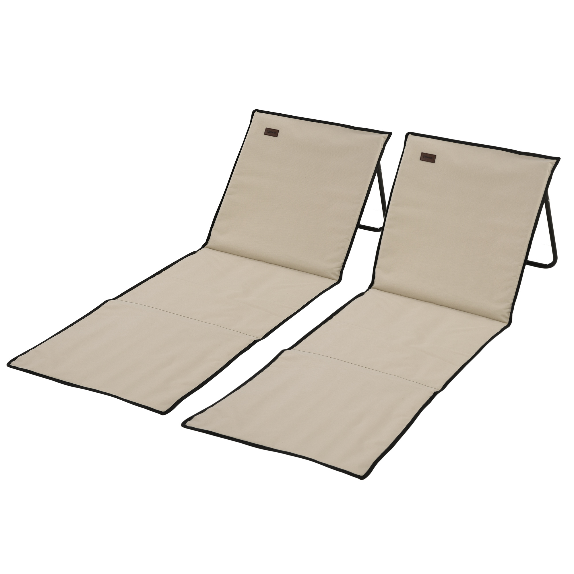 Outsunny Strandliege, klappbar, verstellbare Rücklehne, Seitentasche, weiche Polsterung, Stahlrahmen, Beige, 142x51x40cm