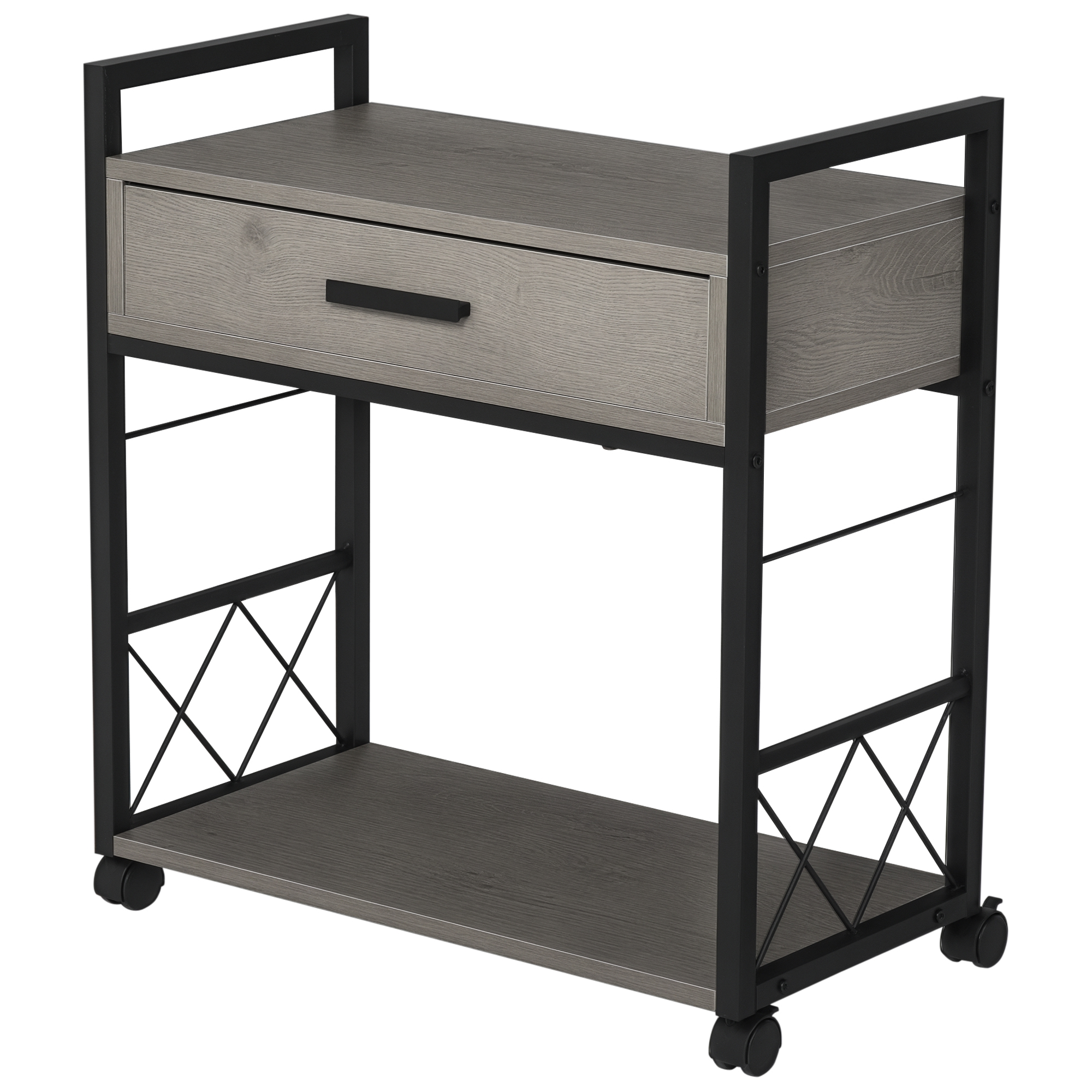 HOMCOM Beistelltisch Servierwagen mit Rädern Küchenwagen Kaffeetisch mit Schublade Ablage Sideboard beweglich Grau Spanplatte 60 x 30 x 65 cm