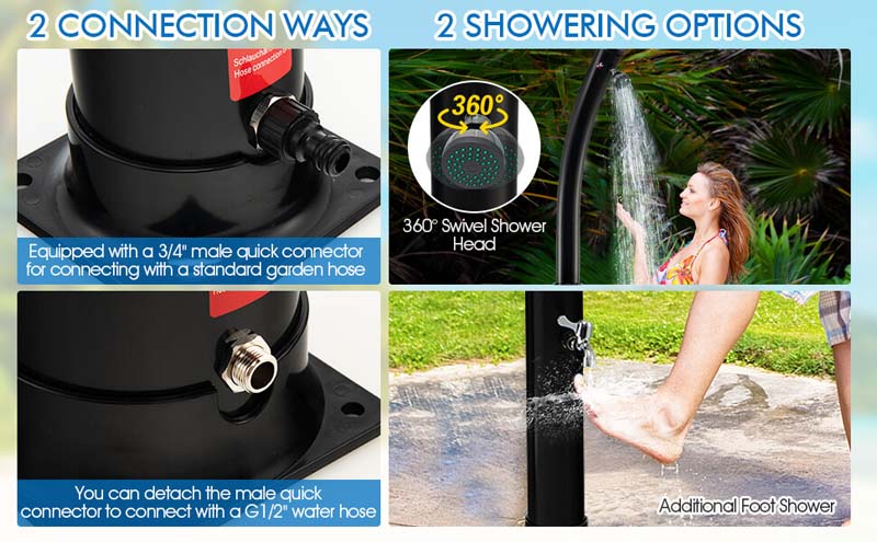 Eletriclife 7.2 Feet 5.3 Gallon Solar-Heated Shower with 360° Rotating Shower Head