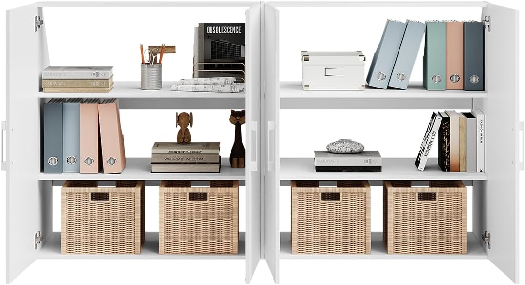 Bellamio Aland Dachschräge Regal in weiß – Dachschrägenschrank mit 4 Türen & 6 Fächern – Bücherregal/Kleiderschrank – platzsparender Stauraum für schräge Wände – Nischenschrank 100x179x52 (HxBxT)
