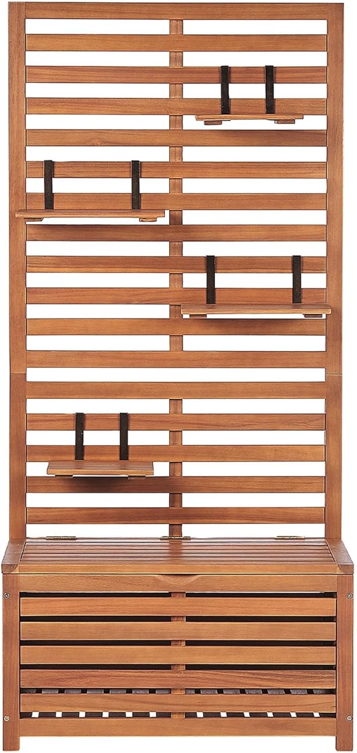 Garden Bench with Shelves and Acacia Wood Panel 80cm