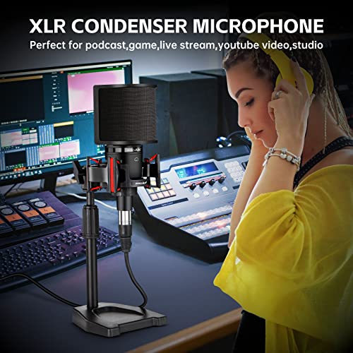 XLR Podcast Microfono per PC Computer Professionale Cardioide Condensatore Microfono XLR Studio Mic Kit per Registrazione Vocale, Podcasting, Streaming, Voice Over, Home Studio, YouTube con Supporto : Strumenti Musicali