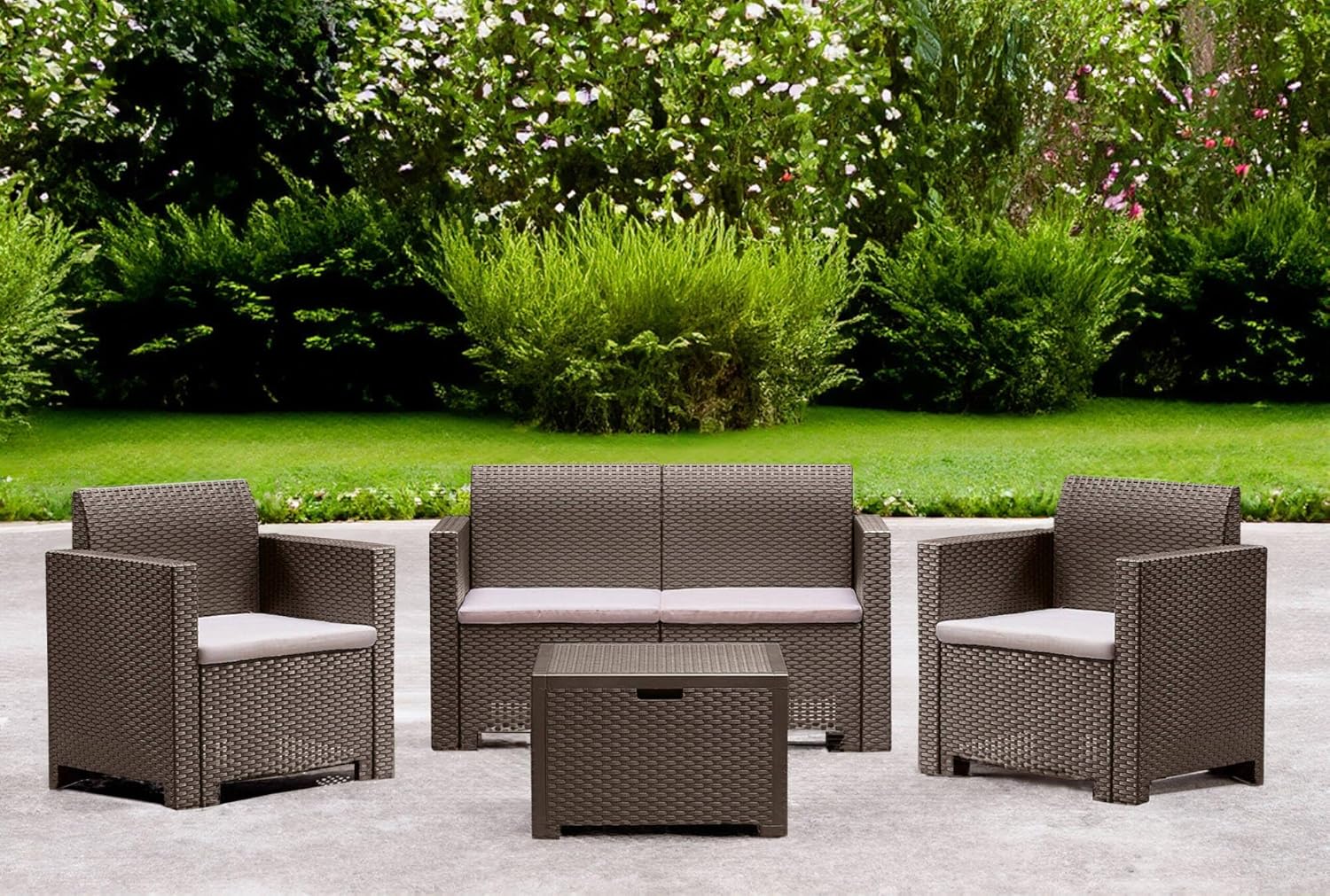 Dmora - Set salotto da esterno Venere, Salottino outdoor, Set da balcone o giardino, Composizione soggiorno per esterni, Made in Italy, Tortora