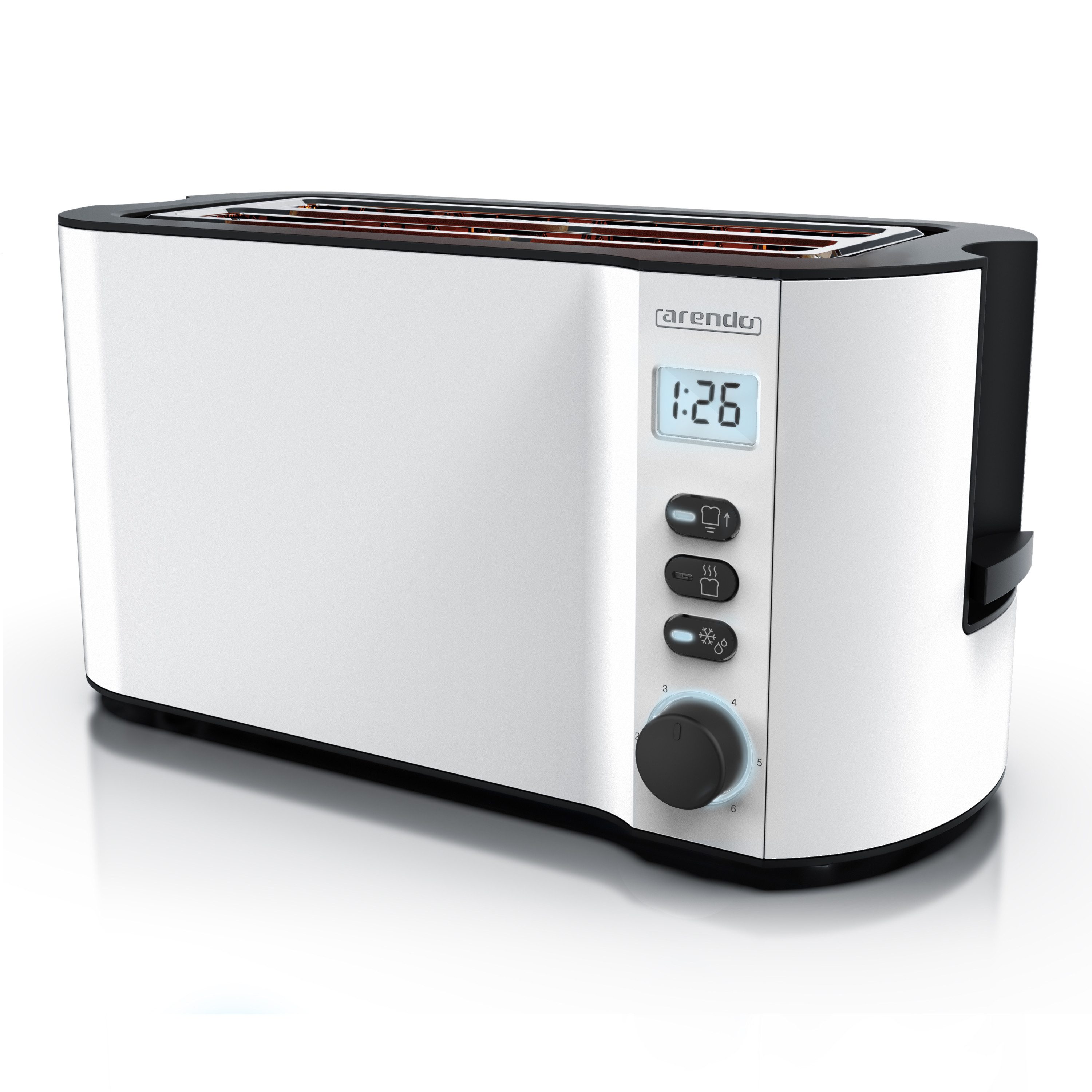 Toaster Edelstahl, Langschlitz, Display mit Restzeitanzeige, Brötchenaufsatz