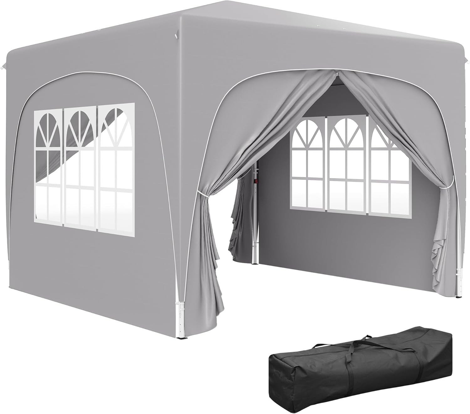 Outsunny Gazebo 3x3 m Pieghevole con Pareti a Rete, Altezza Regolabile e Anti-UV, Gazebo da Giardino Pop Up, Tende per Eventi e Tendoni, Tenda per Giardino, Feste, Campeggio, Grigio Chiaro