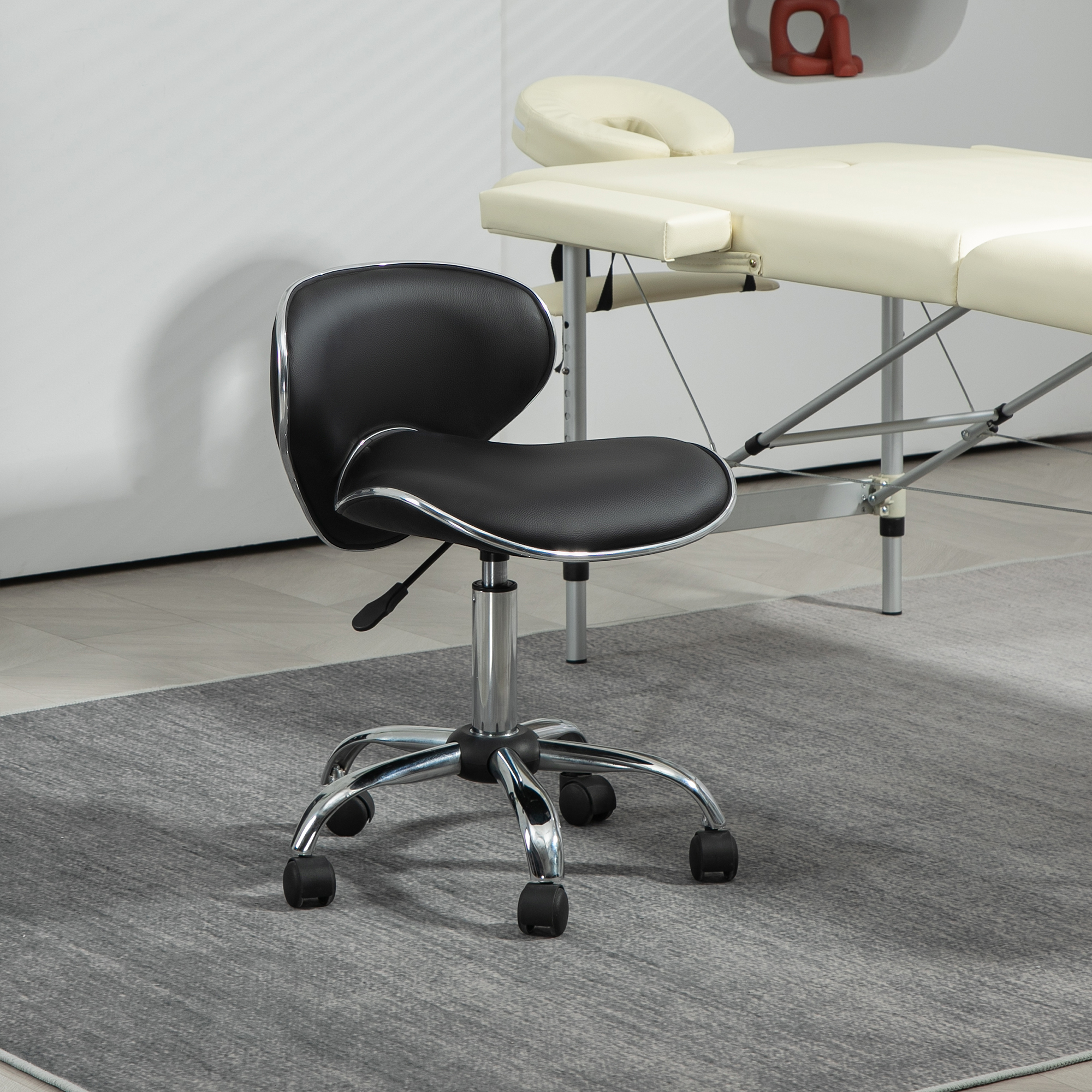 HOMCOM Drehstuhl mit höhenverstellbarer 44-56 cm Rückenlehne, 360° drehbarer Schwarz