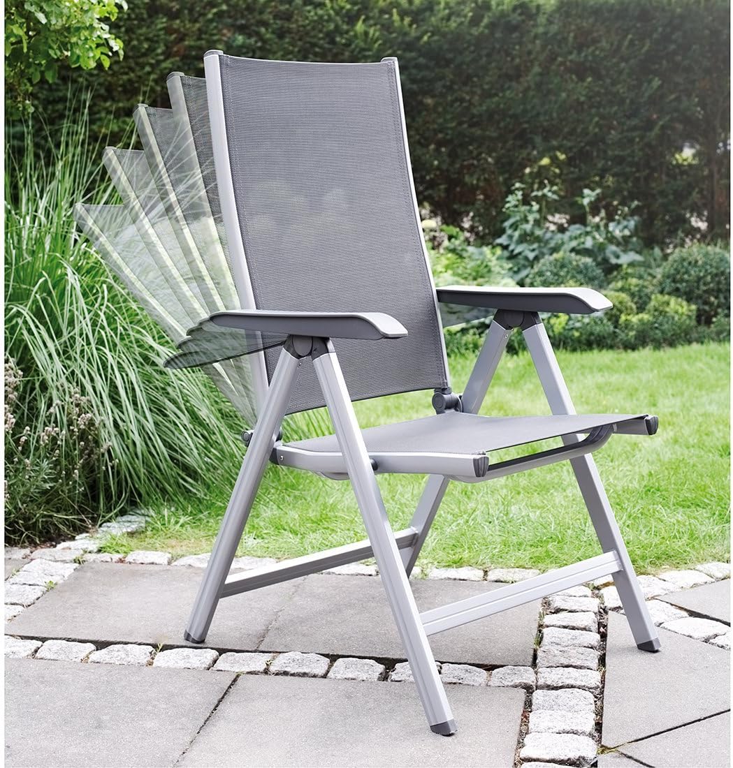 Kettler Basic Plus Advantage Gartenstuhl-Hochlehner verstellbar - einfach zusammenklappbar - praktischer Klappstuhl - Aluminium & robuster Kunststoff - wetterfeste Gartenmöbel – silber/anthrazit