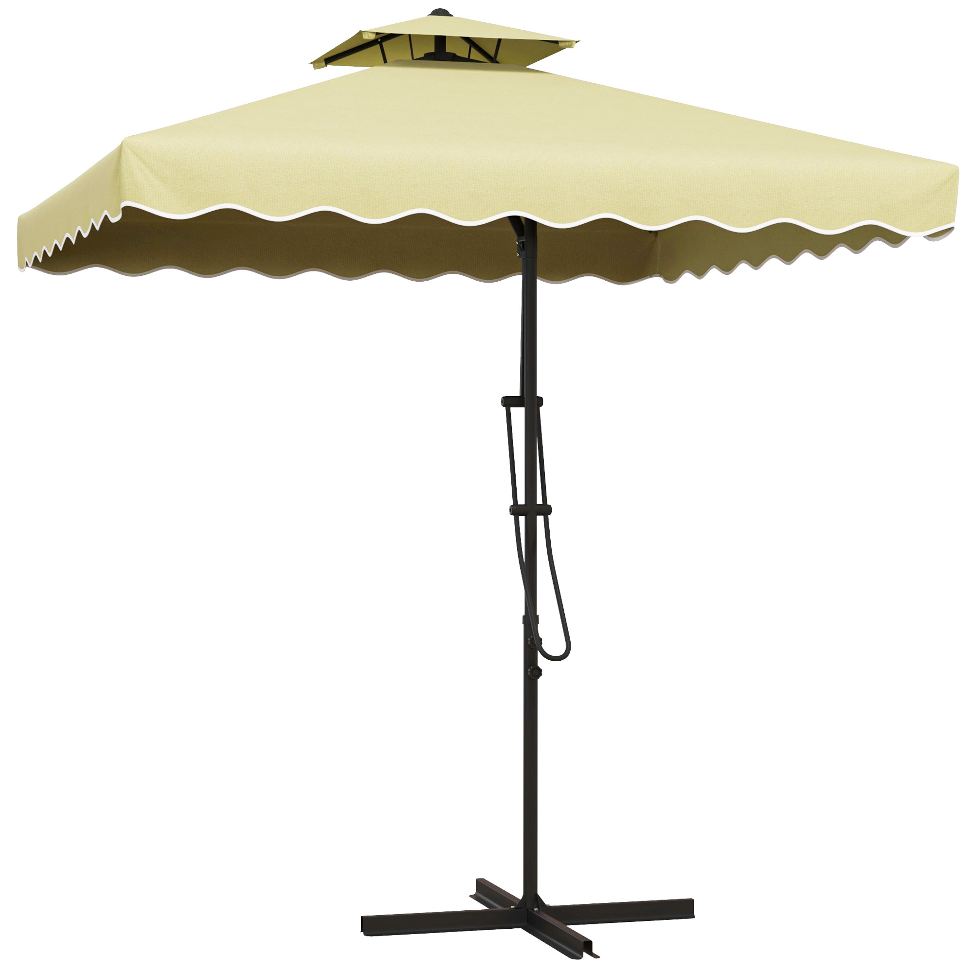 Outsunny Gartenschirm, Ampelschirm, dekorativer Rand, Lüftungsdach, Metallgestell, 2,4x2,4x2,6m, Beige