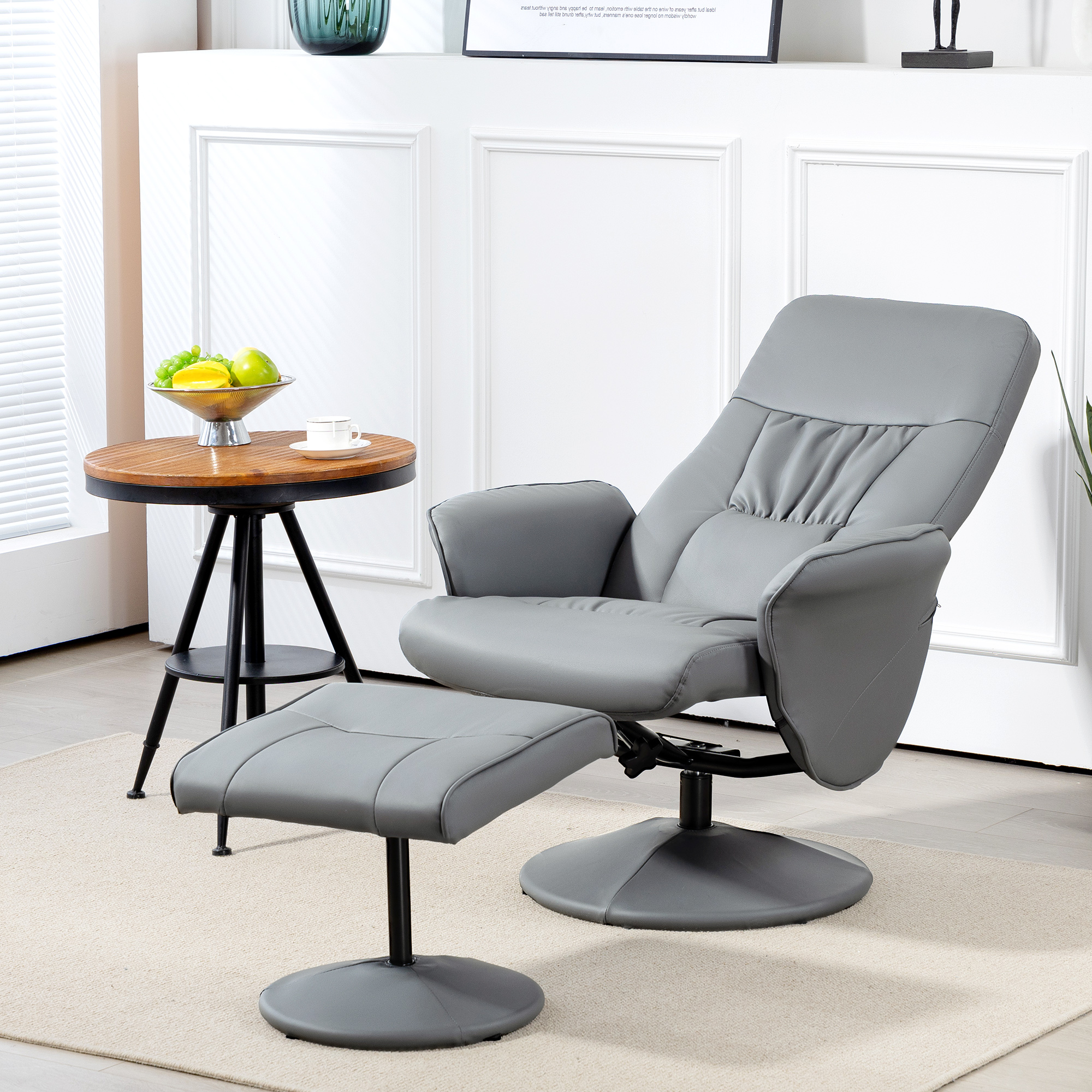 HOMCOM 2-teiliges Sessel-Set Sessel mit Fußhocker Relaxsessel mit Fußhocker, höhenverstellbar, neigbare Rückenlehne, Hellgrau