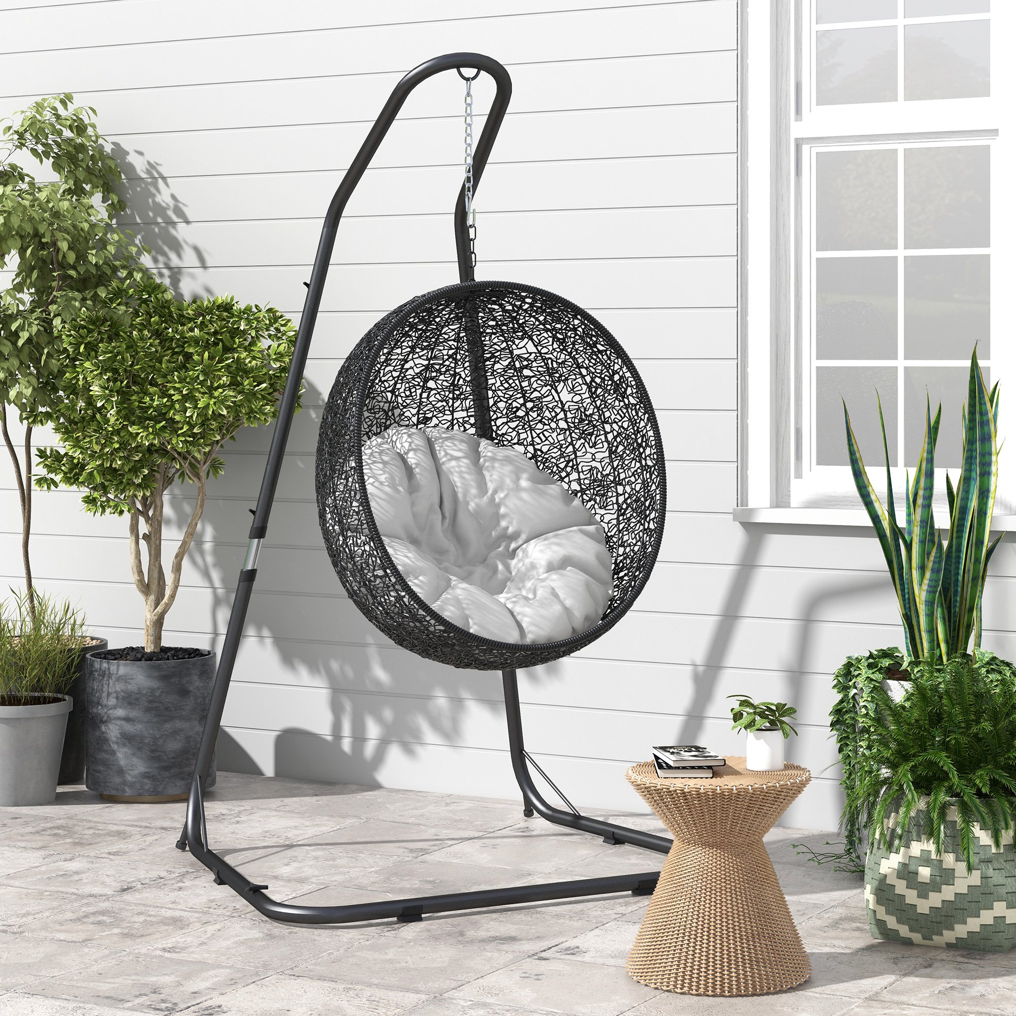 Outsunny Hängesesselständer Gestell für Hängesessel Hängesesselhalterung, 133 cm x 116 cm x 195/230 cm, Schwarz