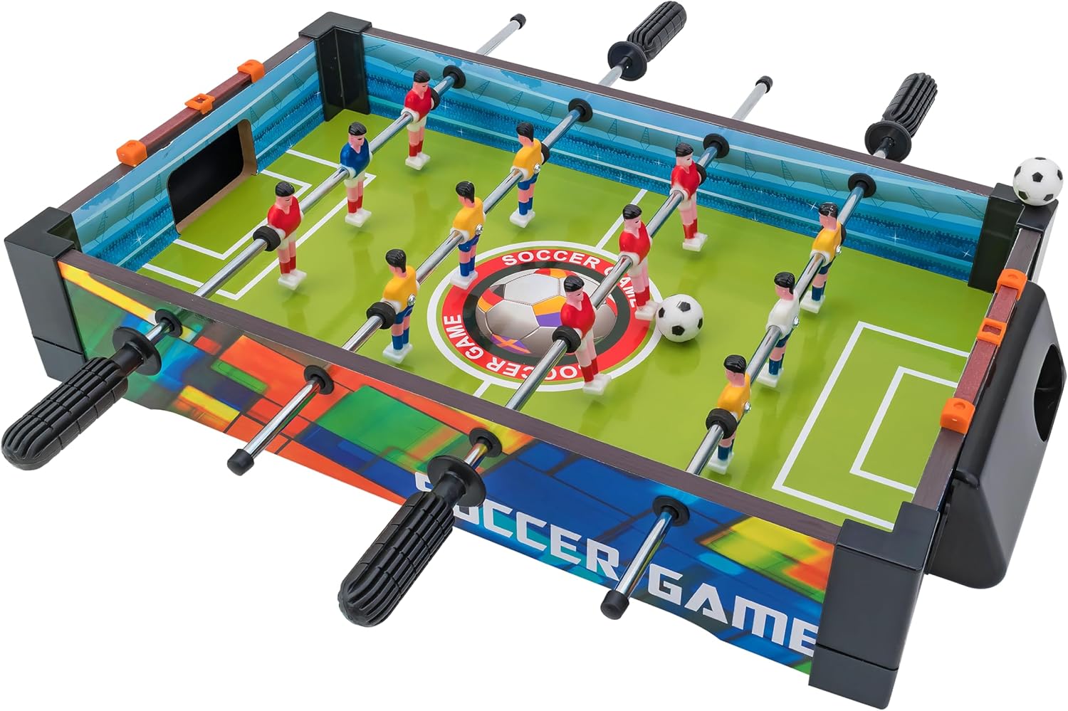 Family Games Calcetto da Tavolo in Legno - Dimensioni 51 x H 10 x 31 cm - 2 Aste con Manopola per lato - Ideale per 2 giocatoli - Portatile - Calcetto Bambini 3 anni - Globo Giocattoli 42181
