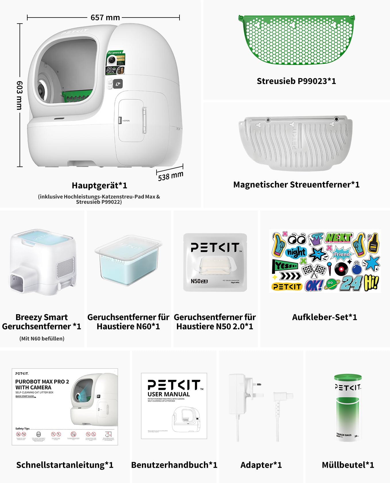 Selbstreinigende Katzentoilette PUROBOT Max Pro 2 mit KI-Kamera und Mehrkatzen-Erkennung, für große Katzen