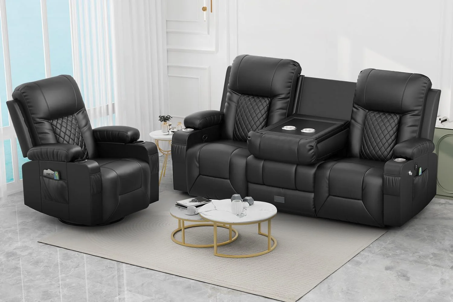 2 Seater Reclining Loveseat sofa PU Leather RV Loveseat Couch