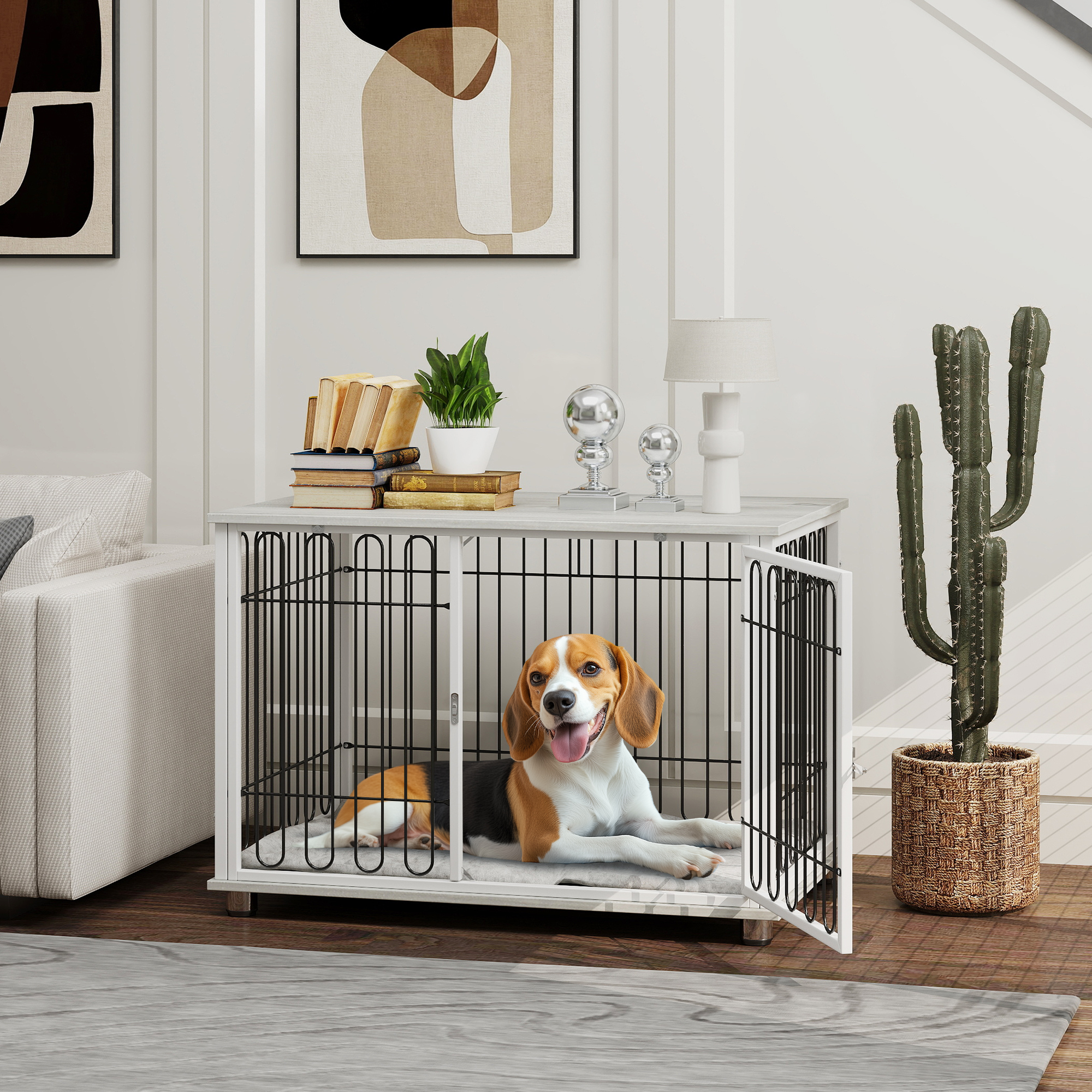 PawHut Hundekäfig Käfig für Hunde mit Kissen verstellbare Füße für mittelgroße Hunde bis 20 kg 90 x 58 x 62,5 cm grau