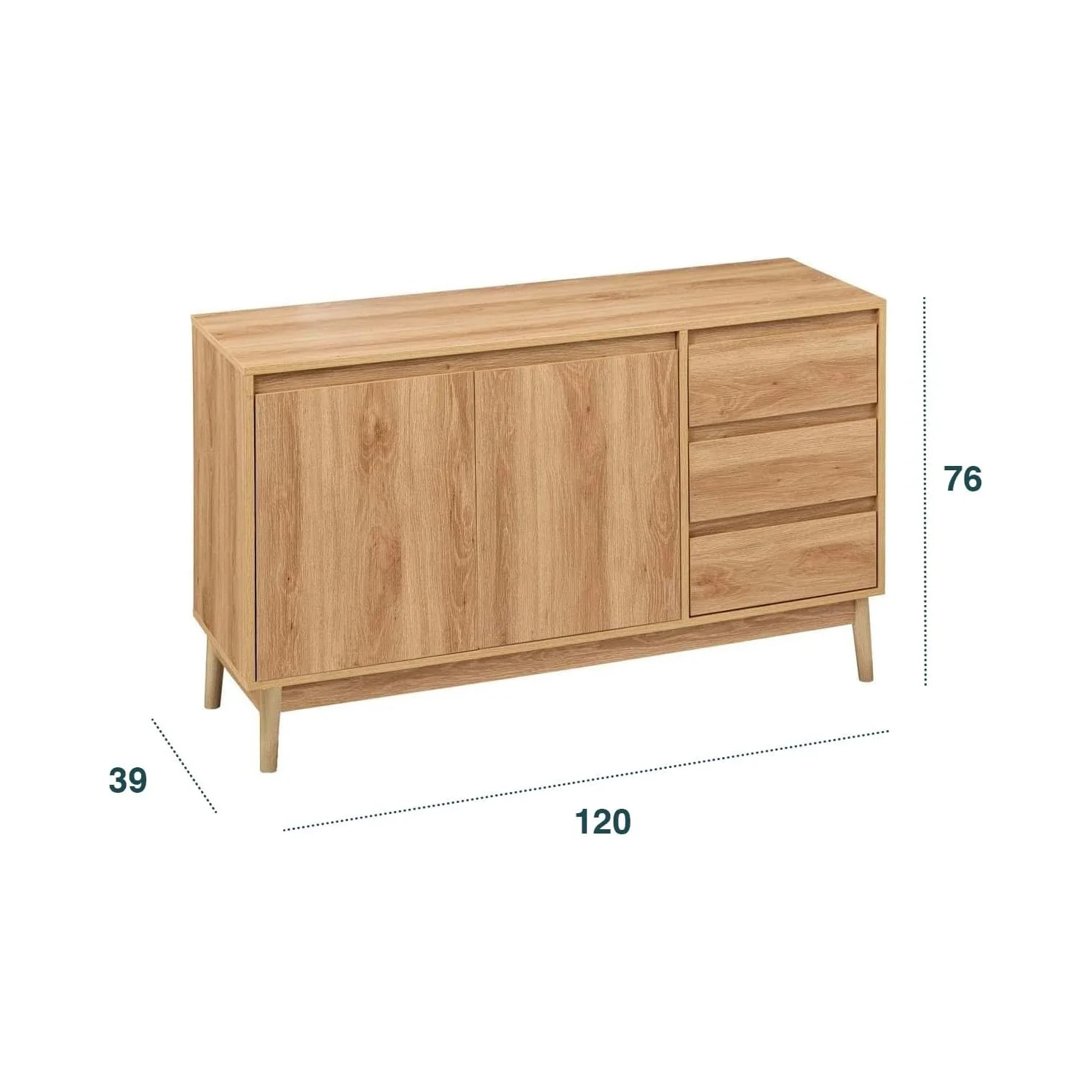 Credenza A 3 Cassetti Effetto Rovere Naturale 39x76x120cm