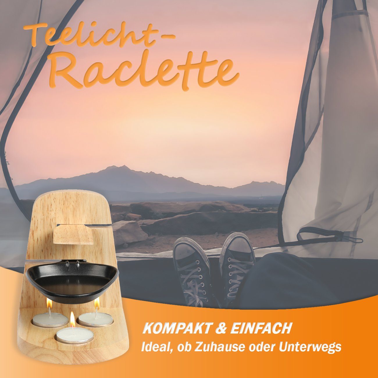 Raclette LIVOO Raclette Set 1 Person Teelicht Camping Kerzen Holzspatel MEN397