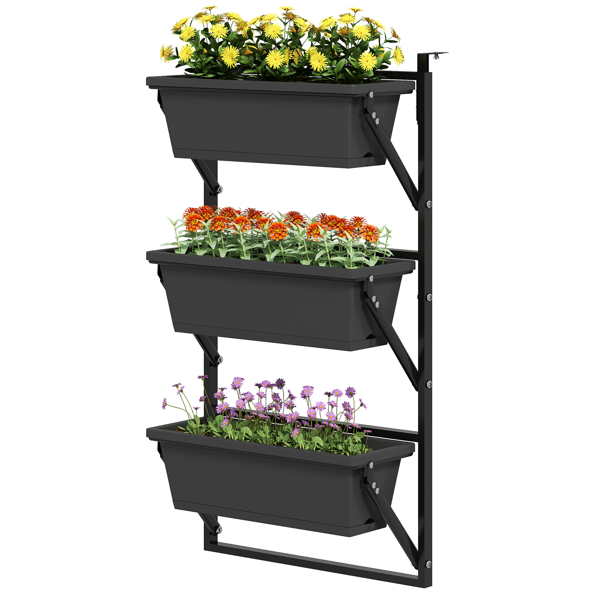 Outsunny er Set Blumentopf Pflanzkübel mit Löcher, 56x42 cm Pflanztöpfe, eckig Pflanztopf, Kunststoff Dunkelgrau