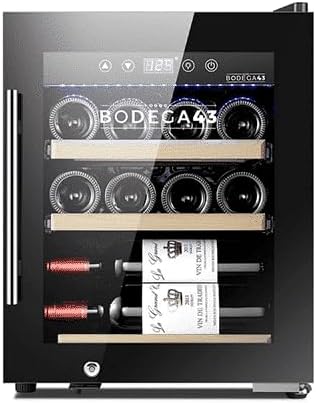 BODEGA43-12C Weinkühlschrank klein, 33 Liter, Geräuscharm (41 dB), Drei Schubladen aus Buchenholz, Weinkühlschrank 12 Flaschen, 5-20 ºC, 1 Zone