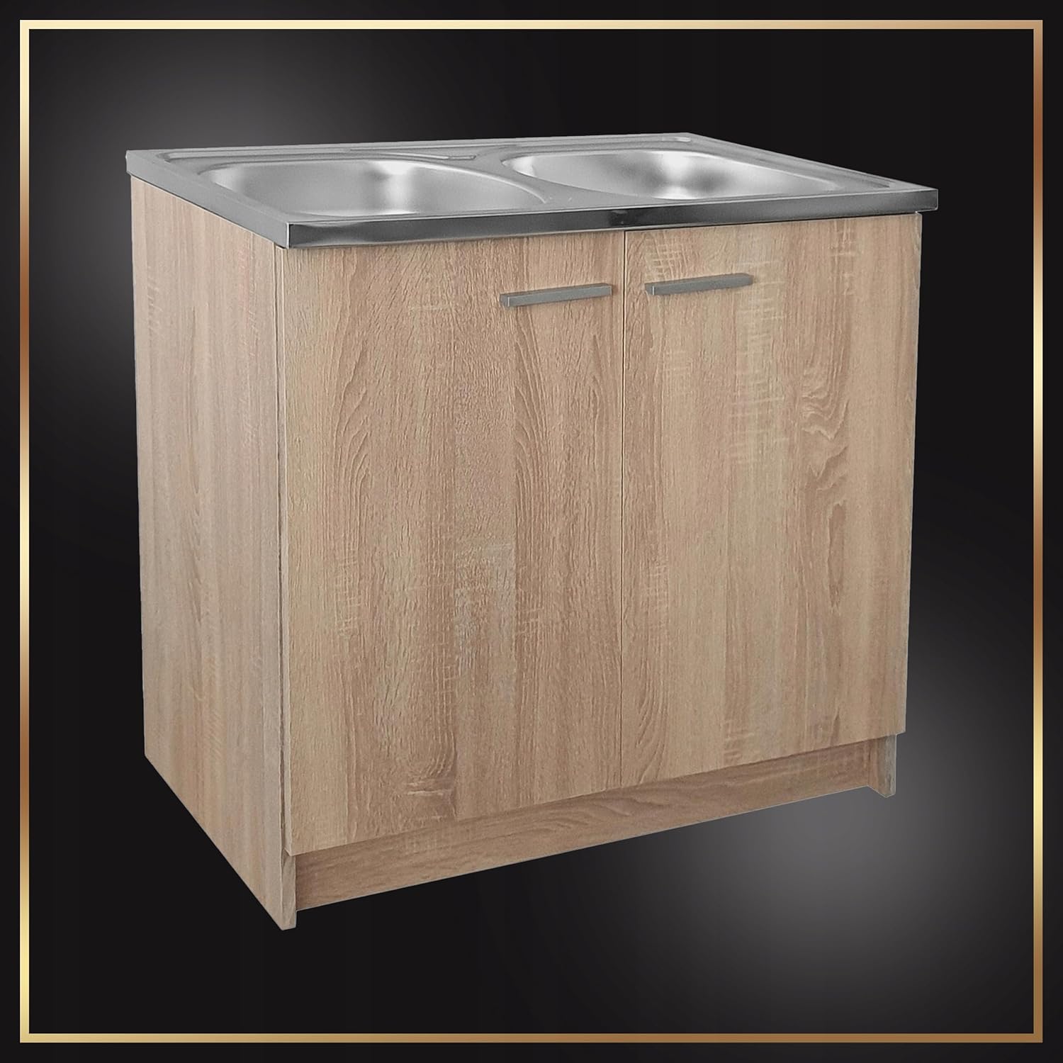 Sonoma - Armadio da cucina, 80 cm, 2 camere, colore beige, flessibile, 46 cm, con raccordo elastico, pronto per il montaggio XXL