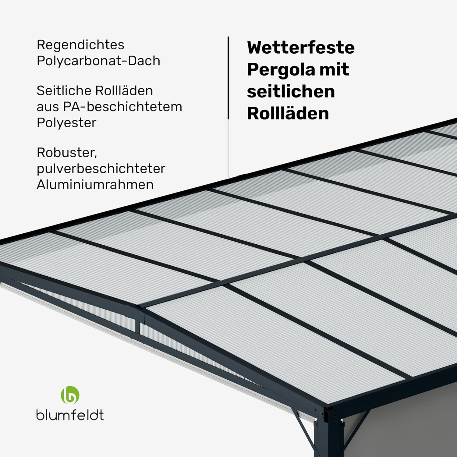 blumfeldt Pergola 3x4 m, Überdachung Mit Polycarbonatdach & Einziehbaren Seitenwänden, Pulverbeschichteter Aluminiumrahmen, Wetterfest & Stabil, Einfacher Aufbau, Winterfest