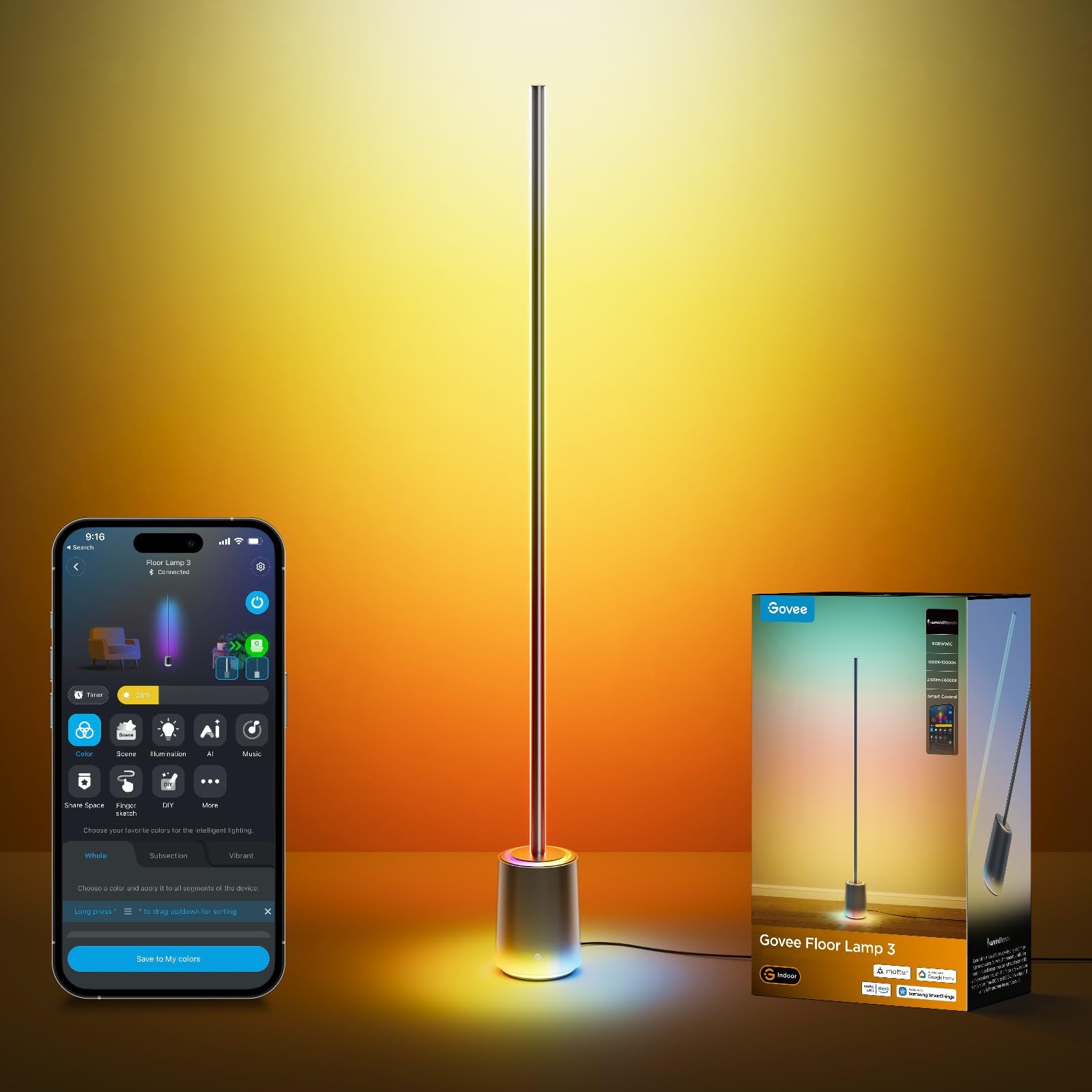 RGBWWIC LED Stehlampe 2100lm mit LuminBlend+ Technologie, dimmbar 1000-10000K und App-Steuerung