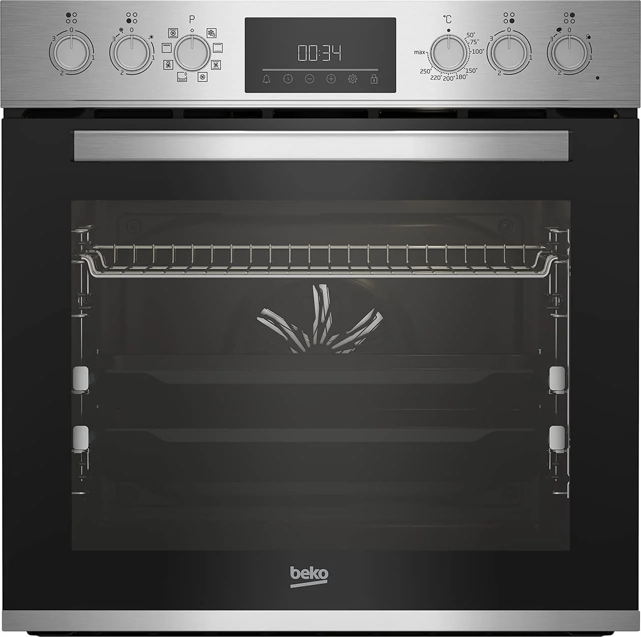 Beko Backofen, Schwarz/Edelstahl, BBUM12322X Einbauherd Set / 2-fach Teleskopauszug /