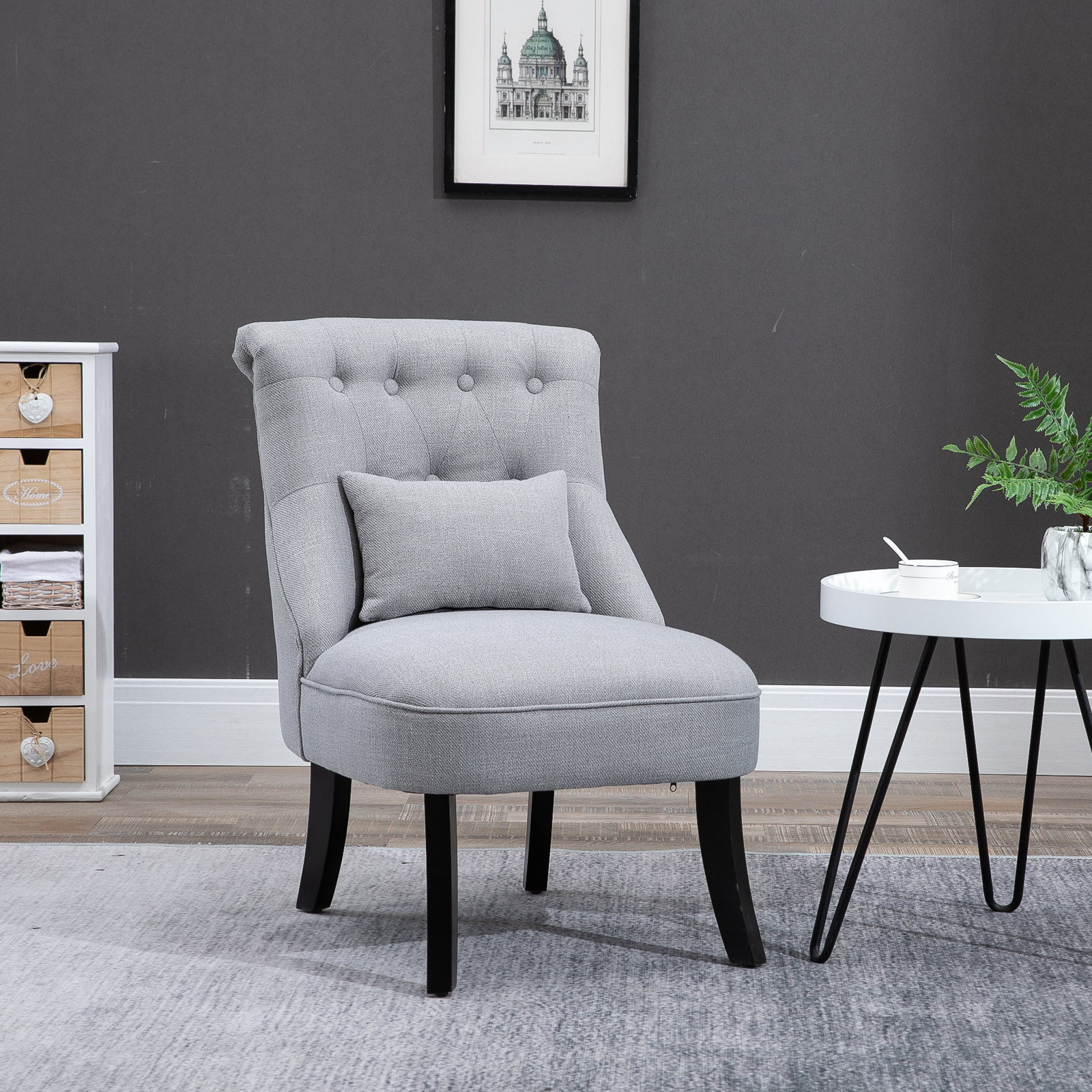 HOMCOM Sessel Wohnzimmer Relaxsessel Loungesessel Ruhesessel mit Rückenkissen, Holzbeine, Lesesessel mit Leinenoptik, Polstersessel für Schlafzimmer, Grau