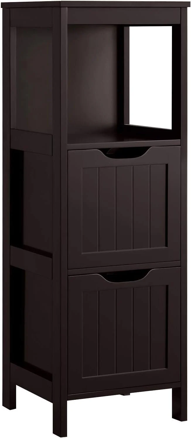 Yaheetech Bathroom Floor Cabinet, Wooden Storage Cabinet with 2 Drawers, Multifunctional Side Organizer Rack Stand Table, White