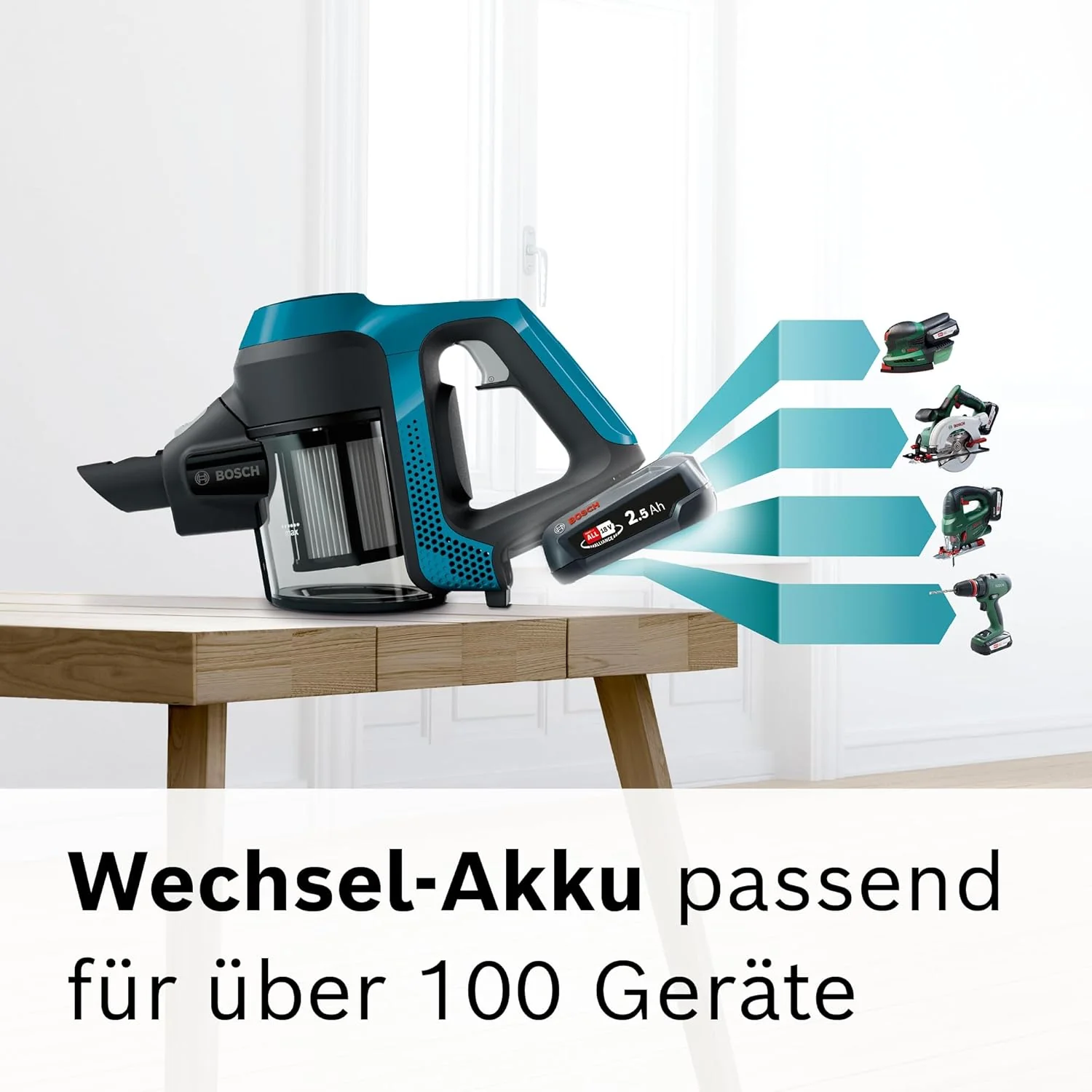 Bosch Draadloze steelstofzuiger Unlimited Serie 6 BKS6111P, draadloos, zakloos, lichtgewicht, hygi?nefilter, hoge zuigkracht, lange gebruiksduur, kierenzuigmond, voor alle vloertypes, blauw