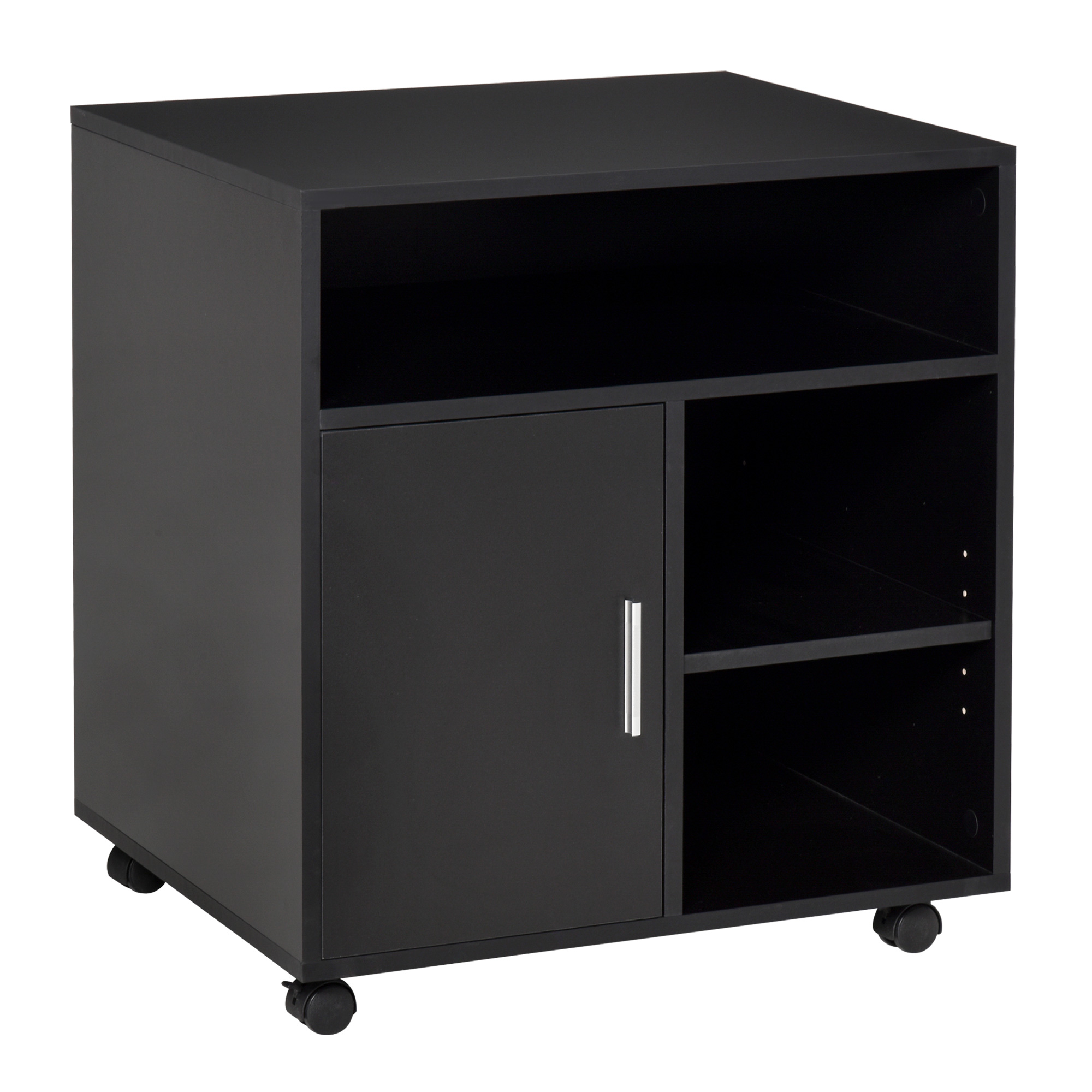 HOMCOM Druckerständer Druckertisch Bürowagen Rollwagen mit Schrank+Regale Spanlatte Schwarz 60 x 50 x 65,5 cm