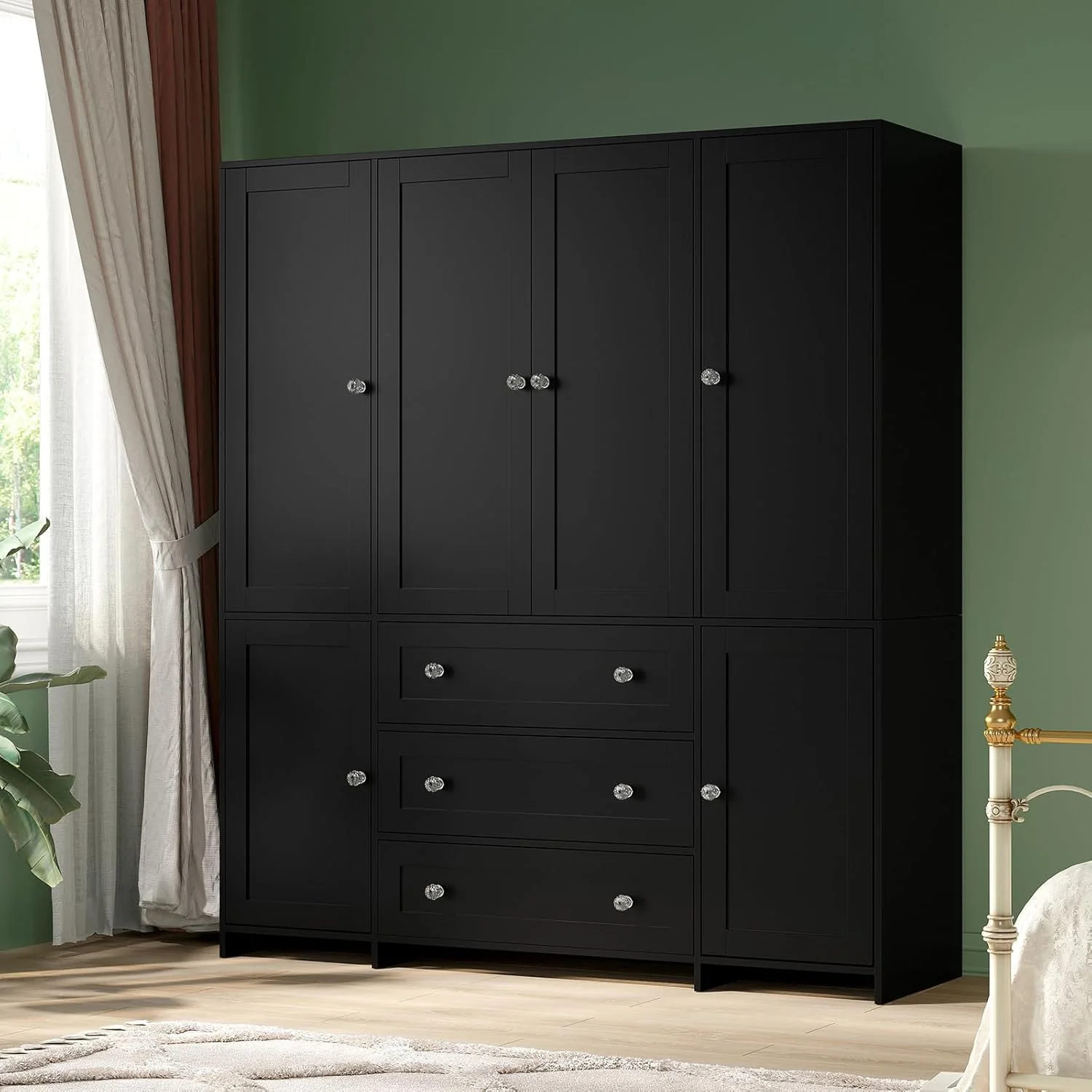 VOWNER Armoire Wardrobe Closet with Drawers and Mirror. 71 Clothing Storage Cabinet