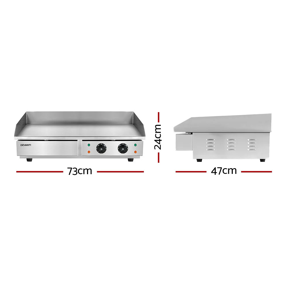 Devanti 73cm Commercial Electric Griddle BBQ Grill Plate 4400W Silver