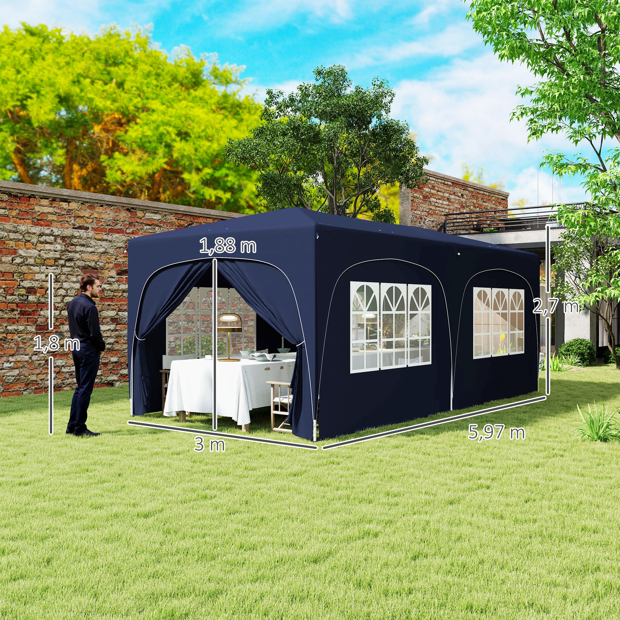 3 x 6 m Pop-up Paviljoen met Zijwanden, UPF50+ Hoogteverstelbaar Tuinpaviljoen met Draagtas en Zandzakken