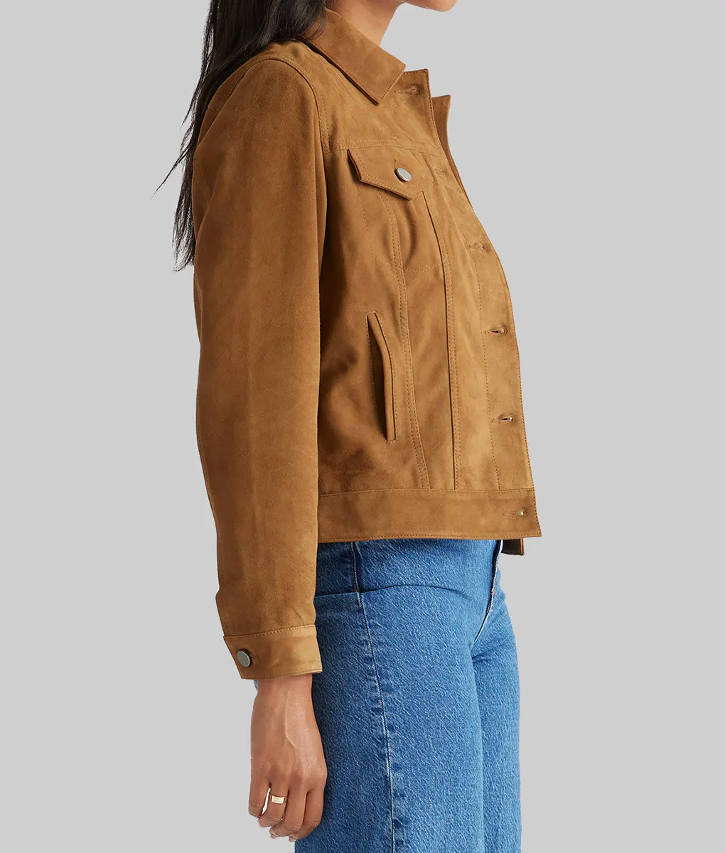 Olivia Brown Suede Trucker Jacket