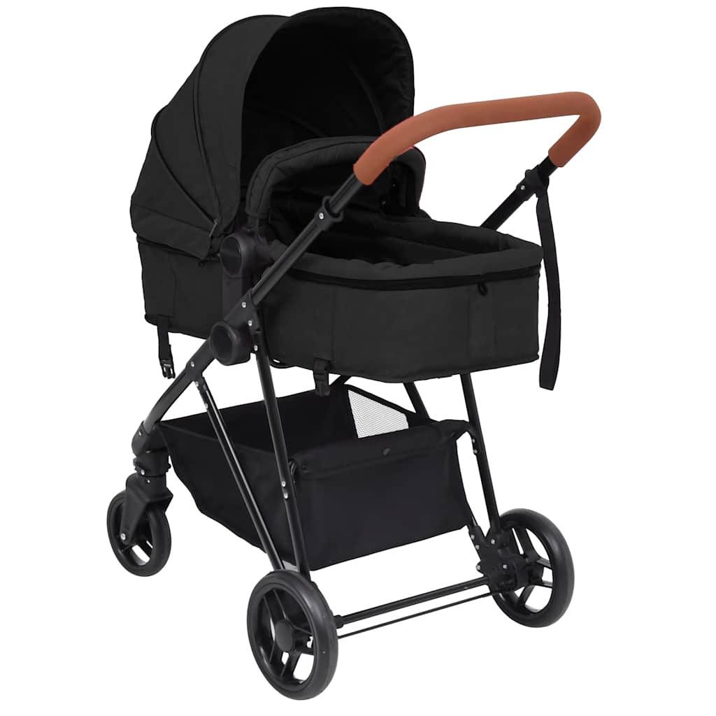 Kinder-Buggy 3-in-1 Kinderwagen Anthrazit und Schwarz Stahl