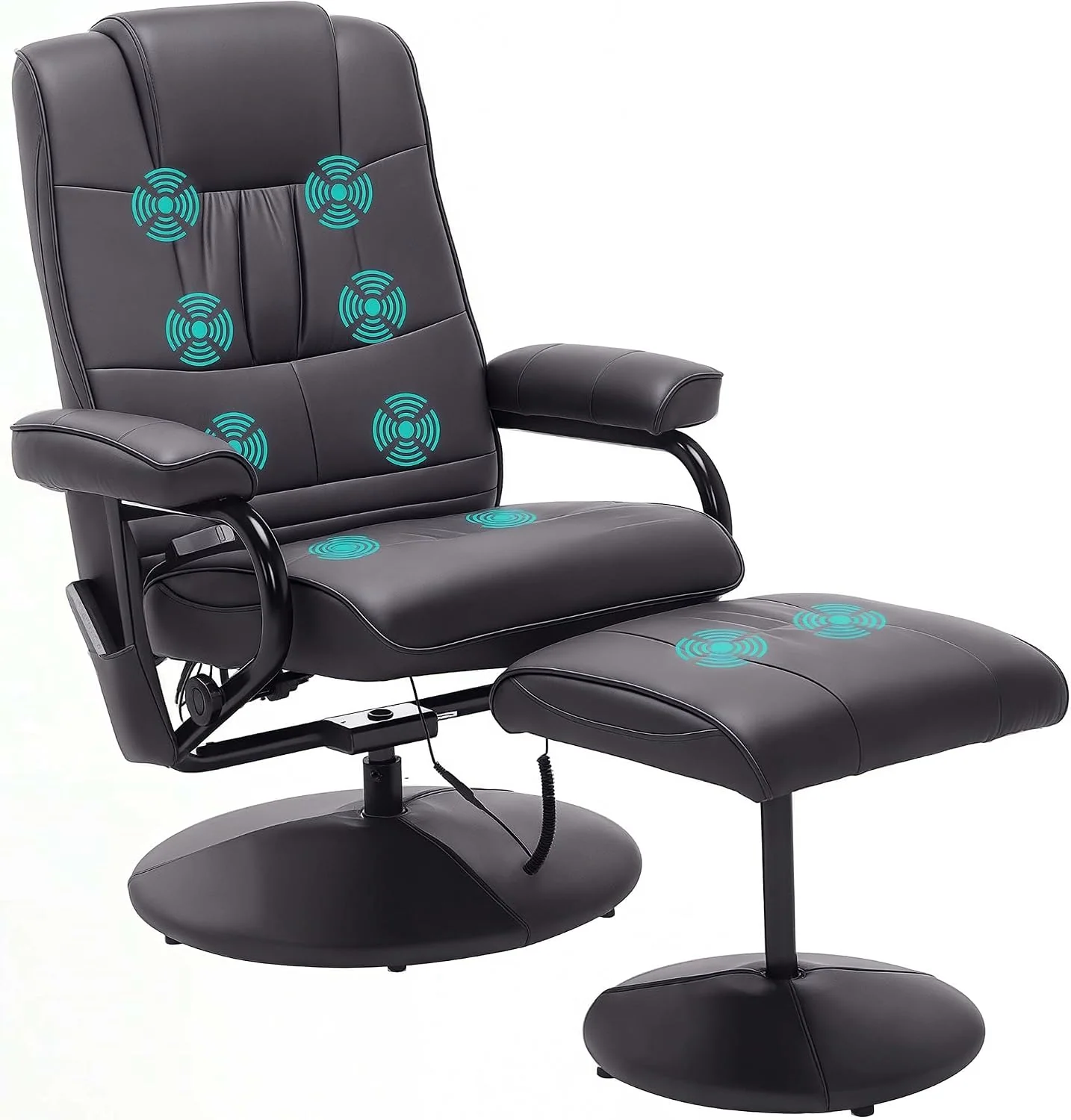 HOMCOM Relaxsessel mit Hocker, 360° Drehbar TV-Sessel mit Massage, Braun