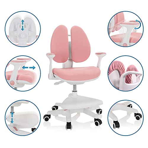 HJH Office 736415 Sedia per bambini KID WING Tessuto Rosa, Pratico poggiapiedi regolabile in altezza, girevole : Casa e cucina