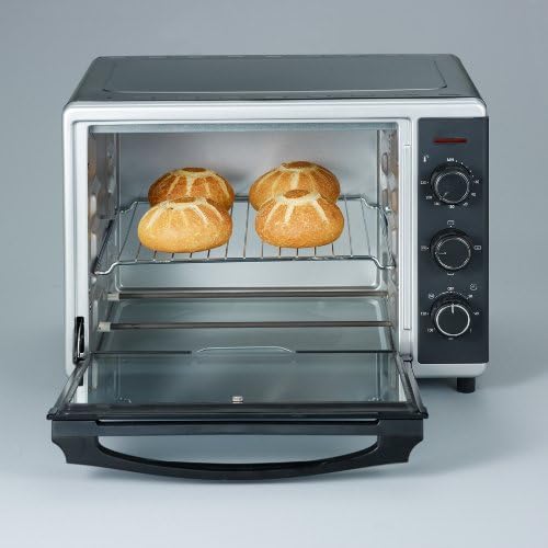 SEVERIN Back- und Toastofen mit Umluftfunktion, Mini Backofen mit Grillrost, Backblech, Drehspie und Pizzastein, vielseitiger Heiluftofen mit 42 L Kapazitt, 1.800 W, schwarz, TO 2058